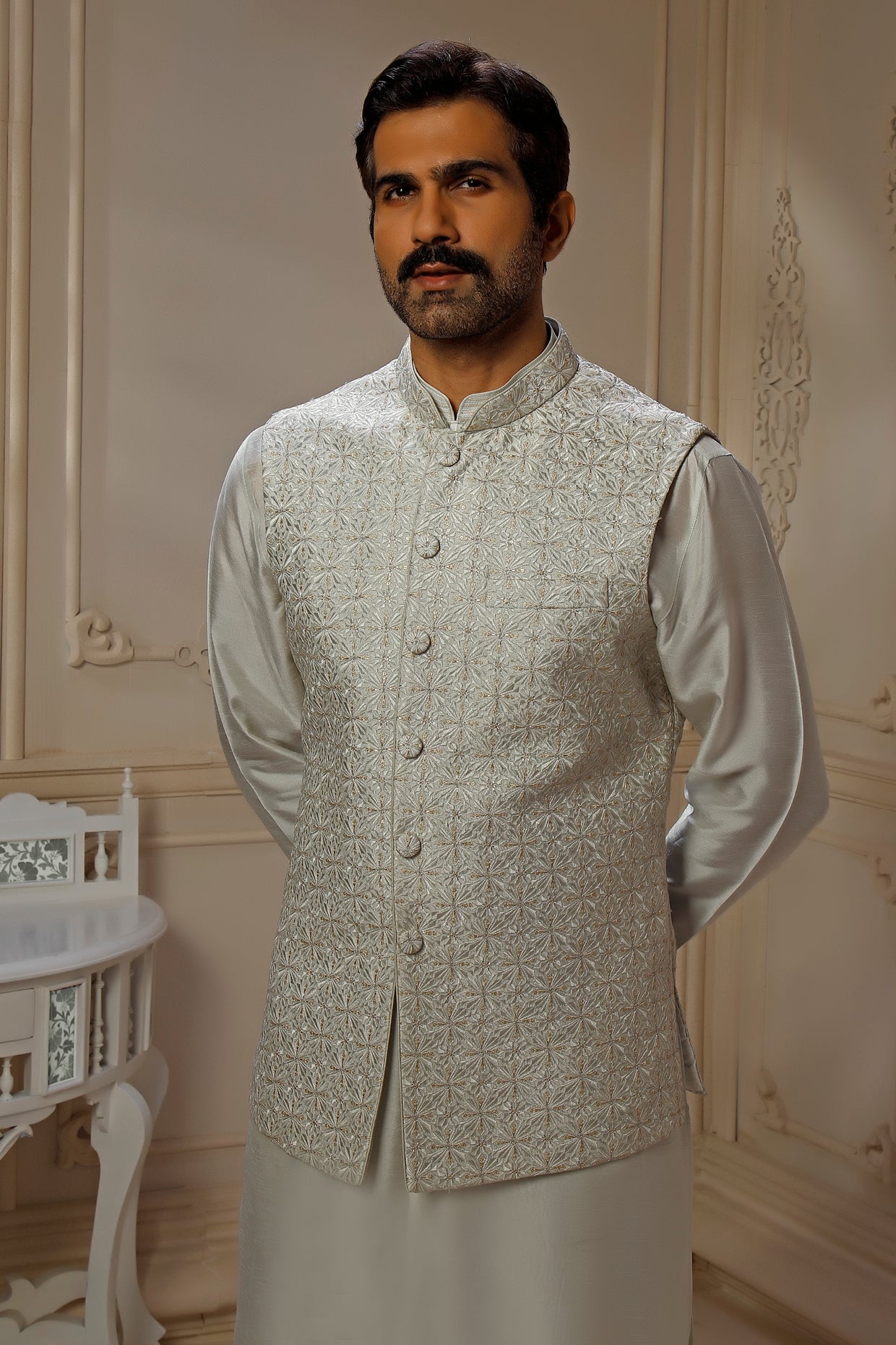 Mint Dupion Silk Bundi Set