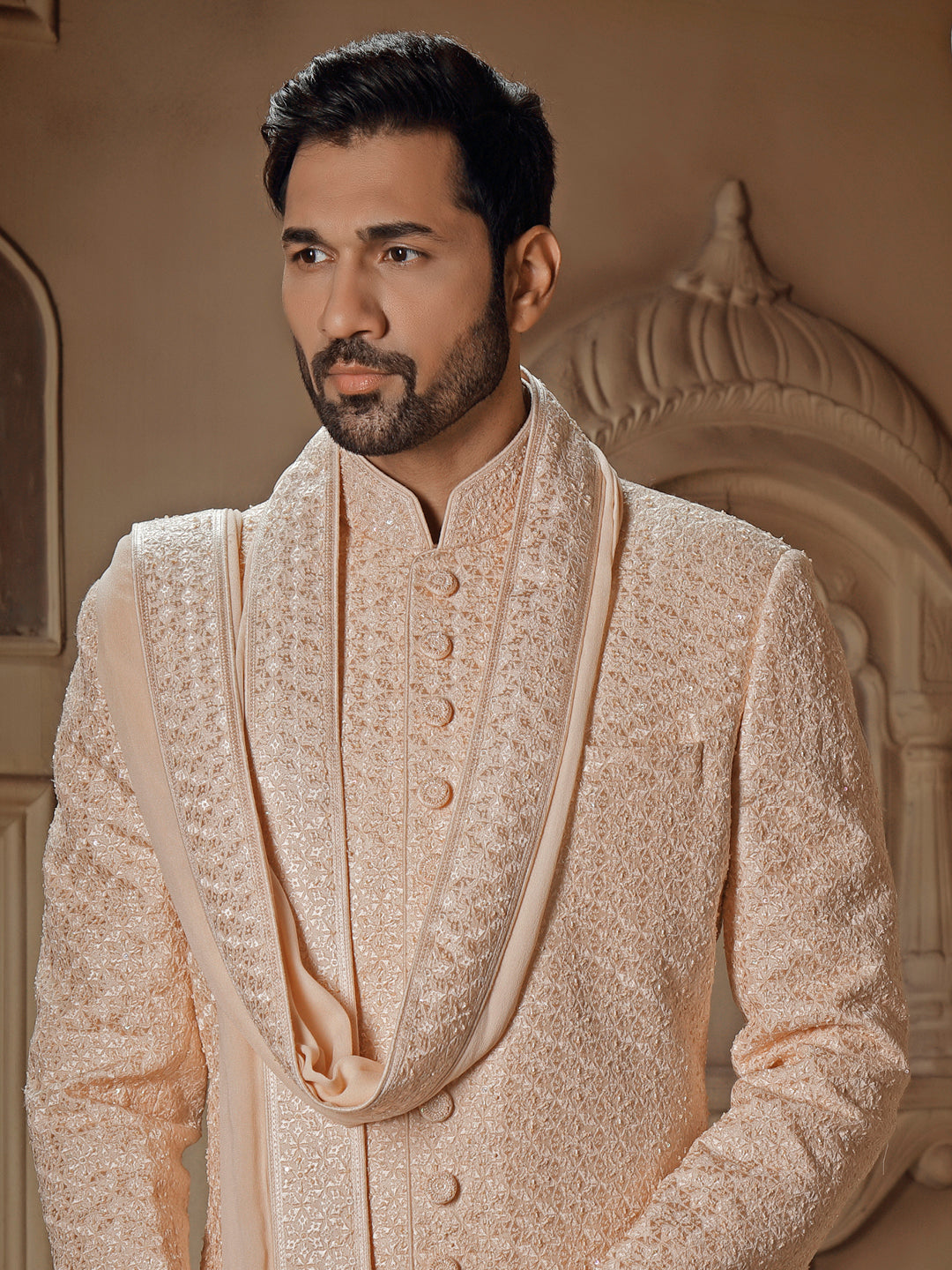 BLUSH SHERWANI WITH ALLOVER DIGITAL EMBROIDERY