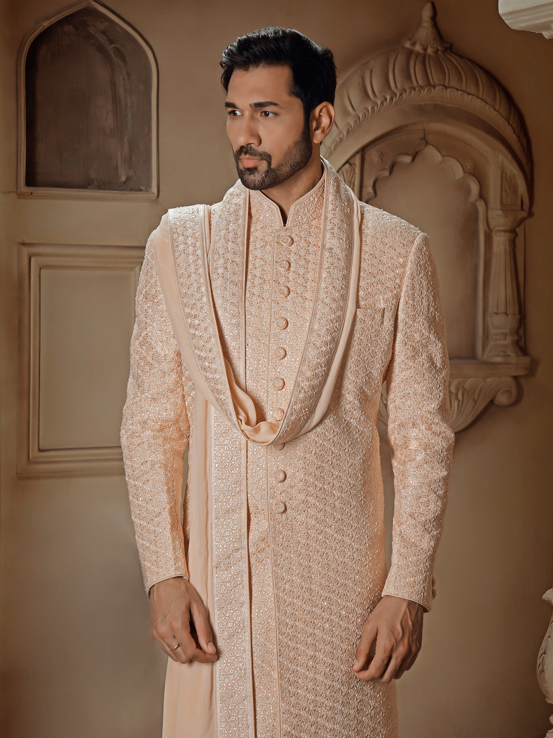 BLUSH SHERWANI WITH ALLOVER DIGITAL EMBROIDERY