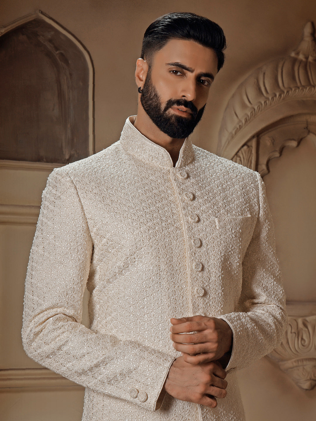OFFWHITE SHERWANI ALLOVER EMBROIDERY