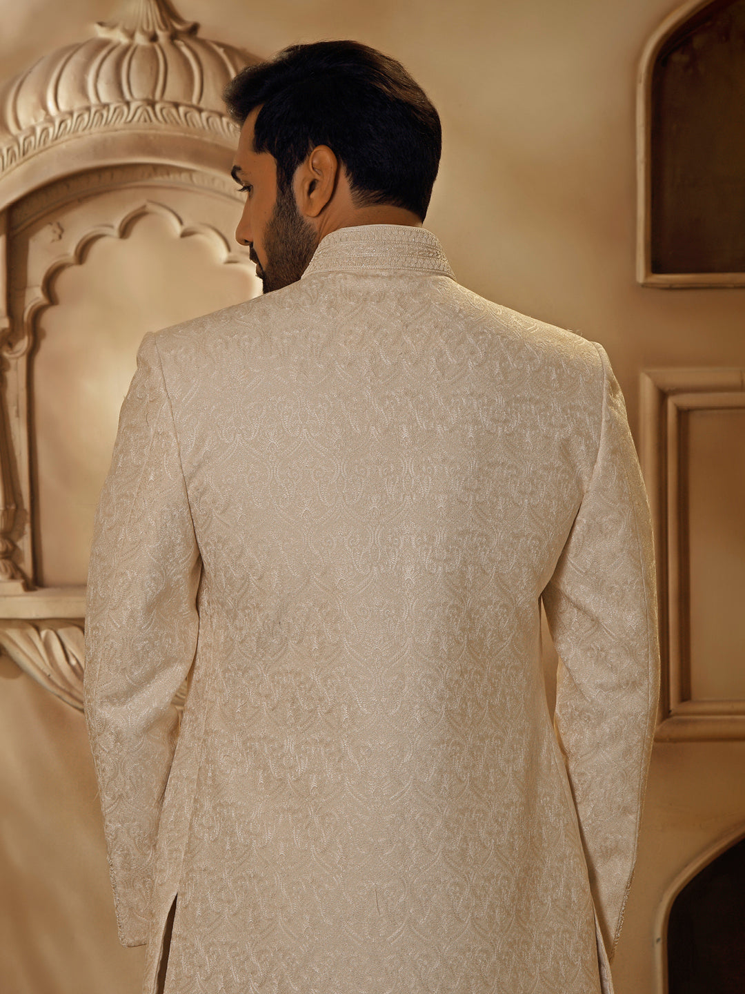 PEARL COLOUR SHERWANI WITH ALLOVER DIGITAL EMBROIDERY