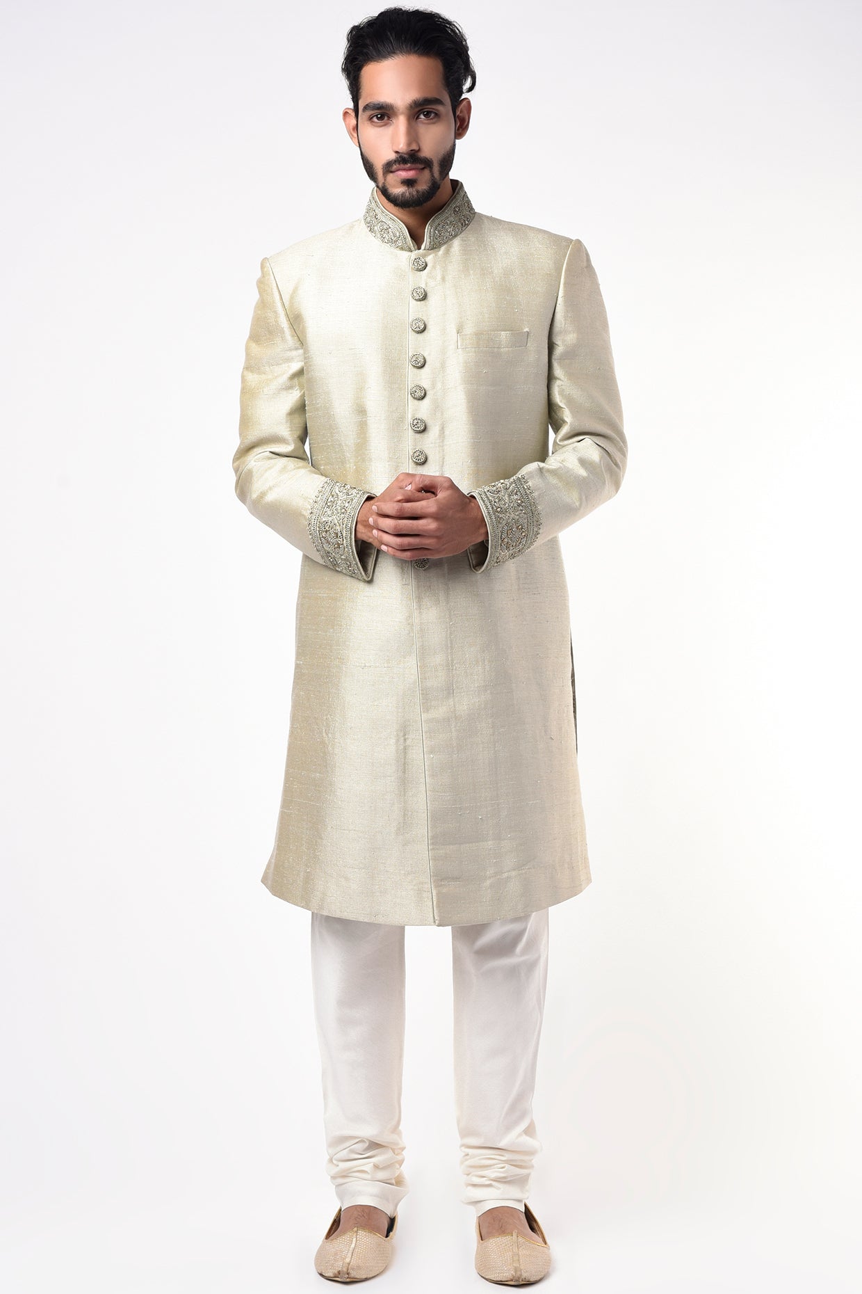 Mint Green Matka Silk Sherwani Set
