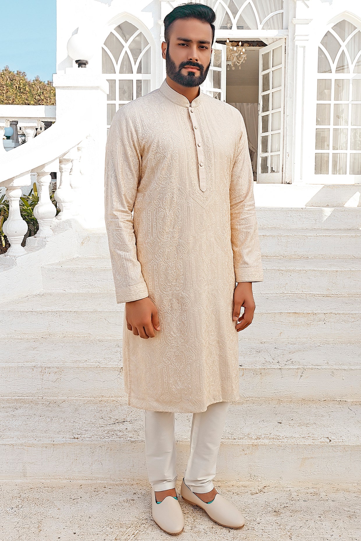 Beige Embroidered Kurta Set