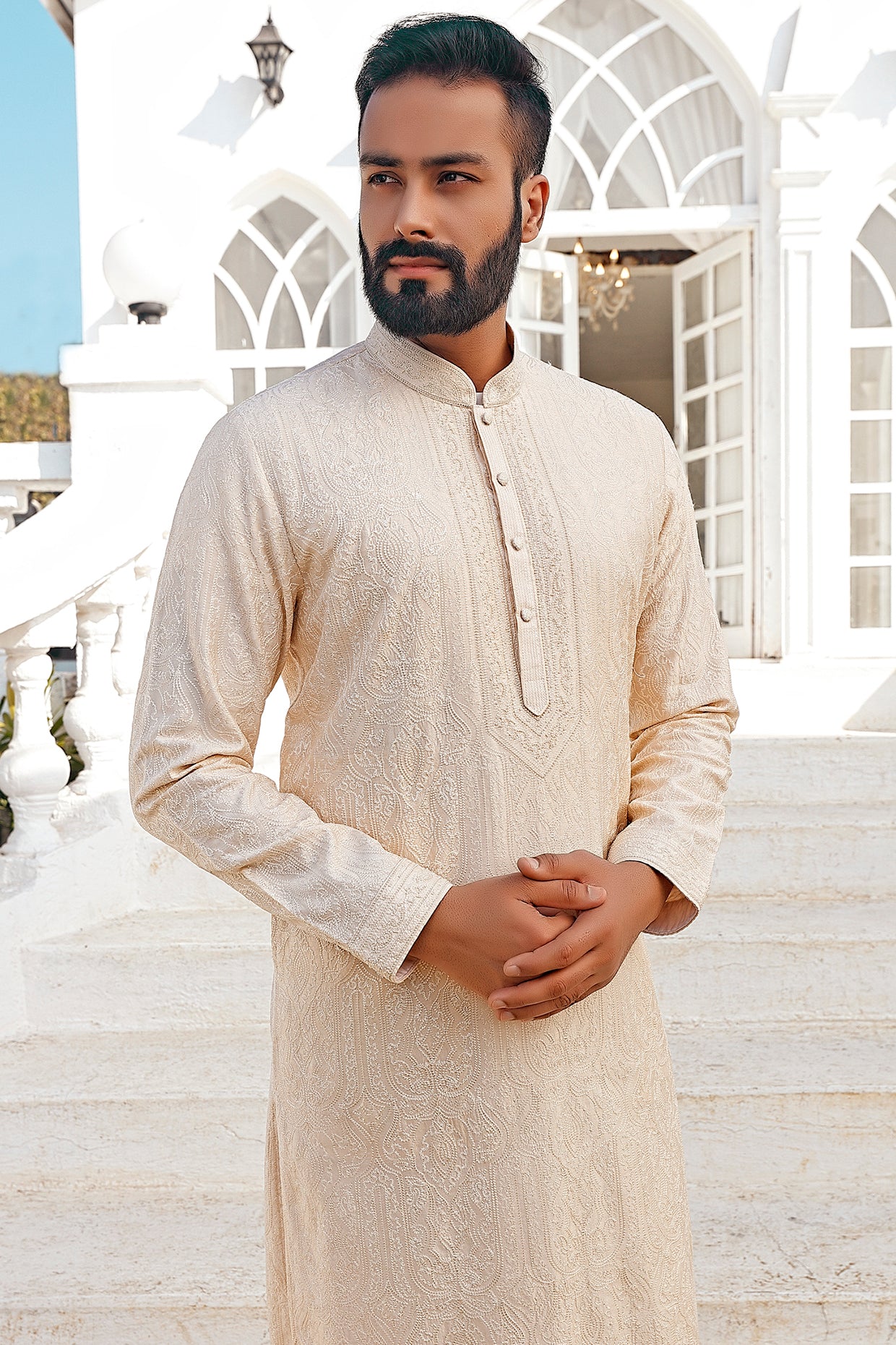 Beige Embroidered Kurta Set
