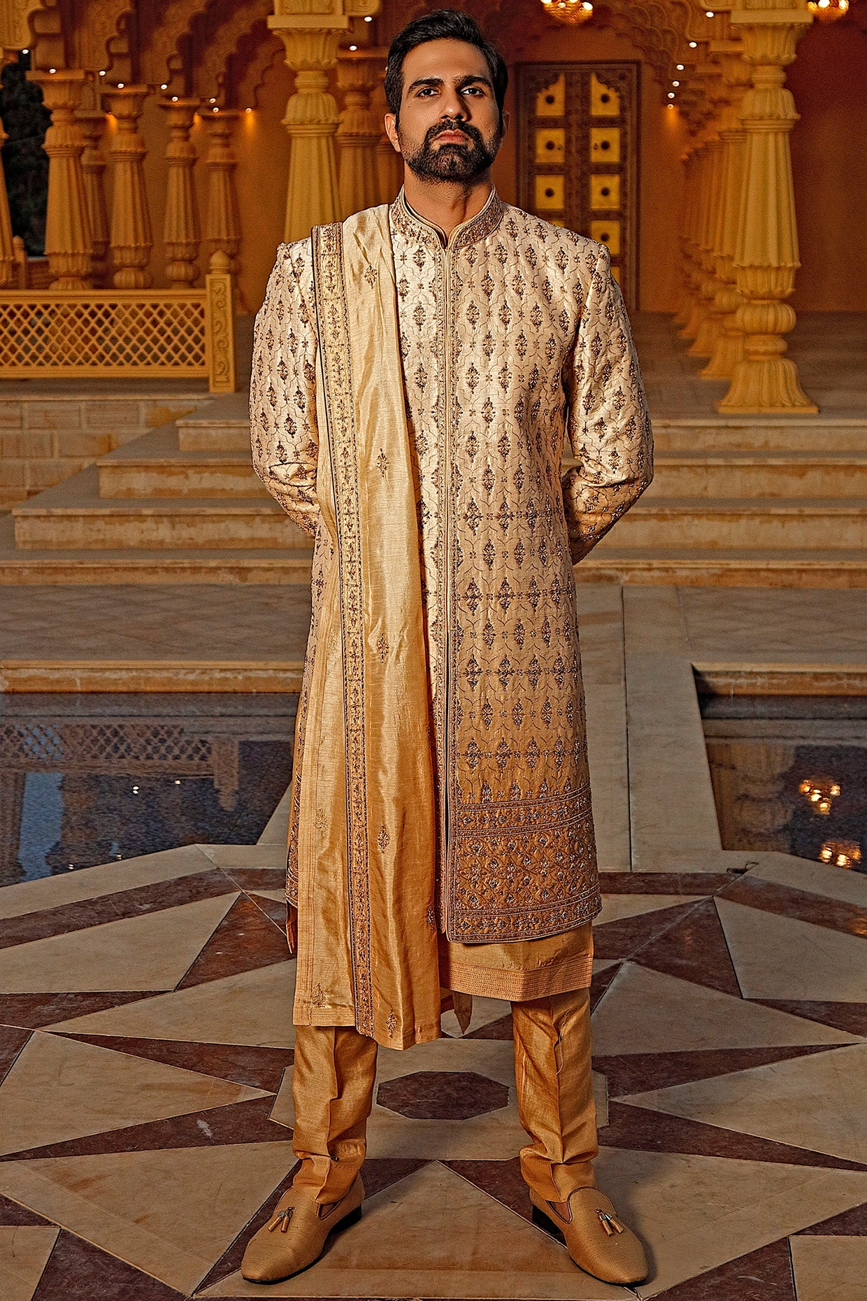 Gold Embroidered Sherwani Set