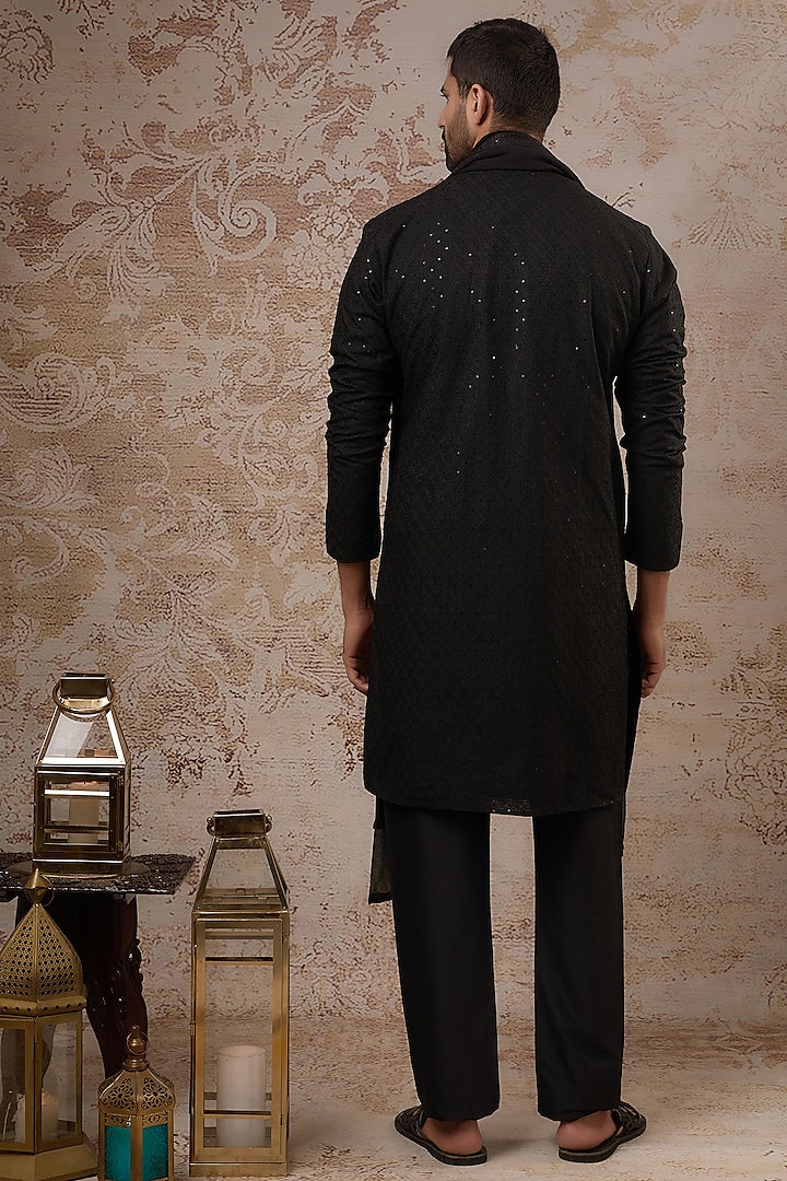 Black Blended Silk Kurta Set