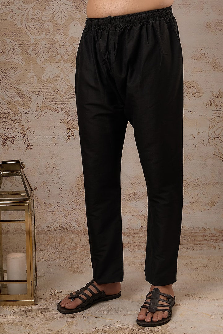 Black Blended Silk Kurta Set