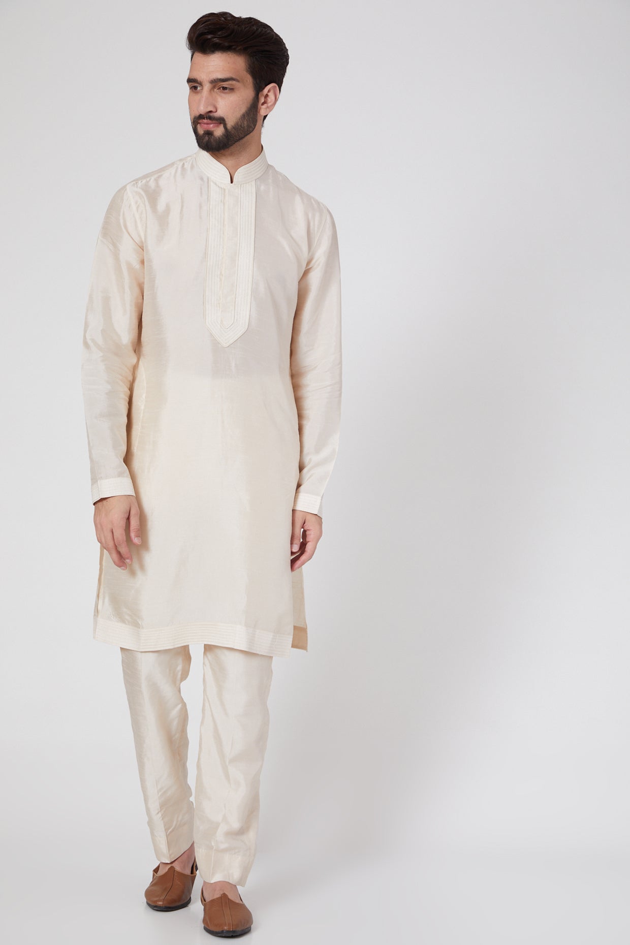 Pearl White Kurta Set With Embroidered Bundi Jacket