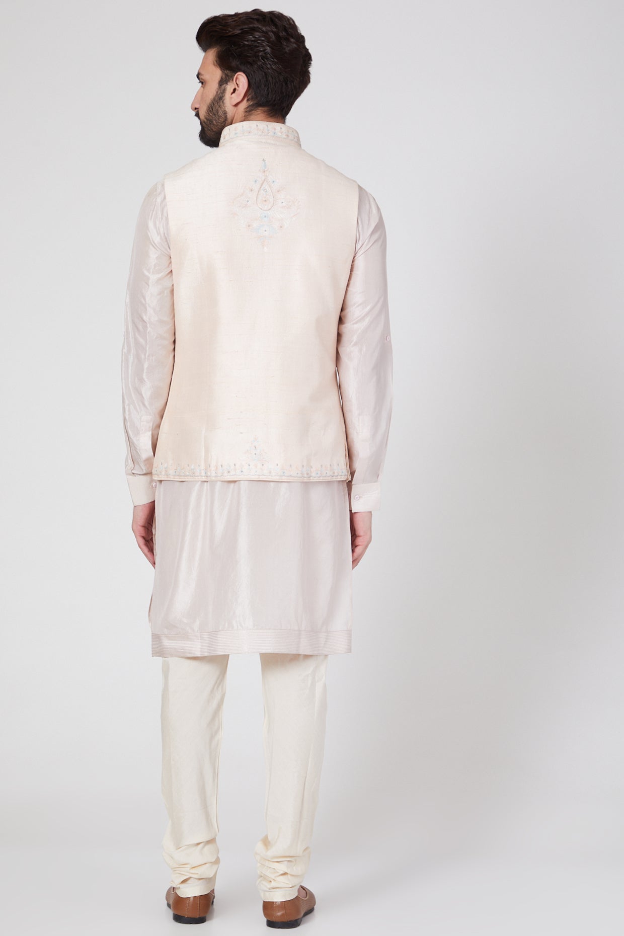 Blush Pink Kurta Set With Bundi Jacket