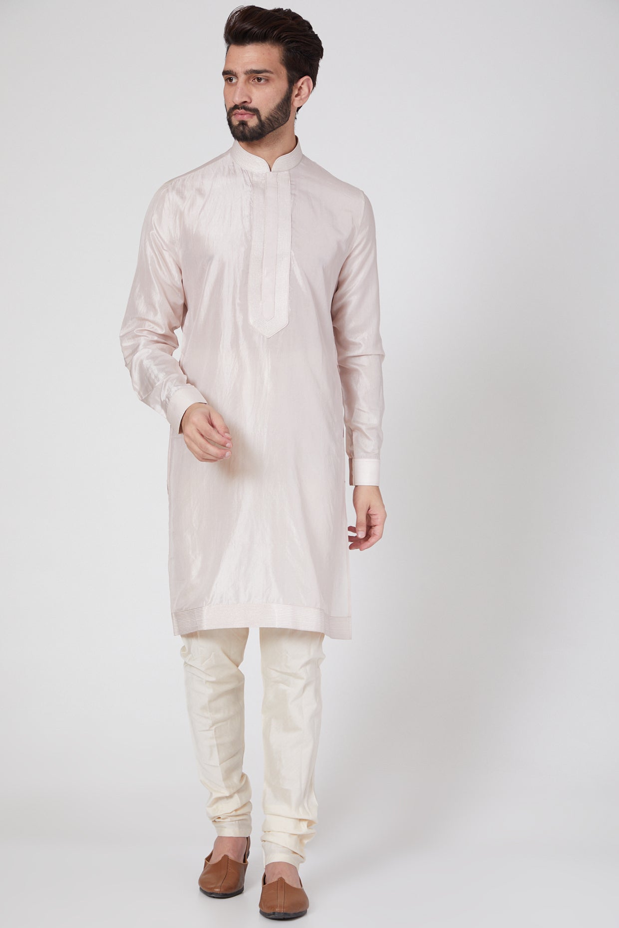 Blush Pink Kurta Set With Bundi Jacket