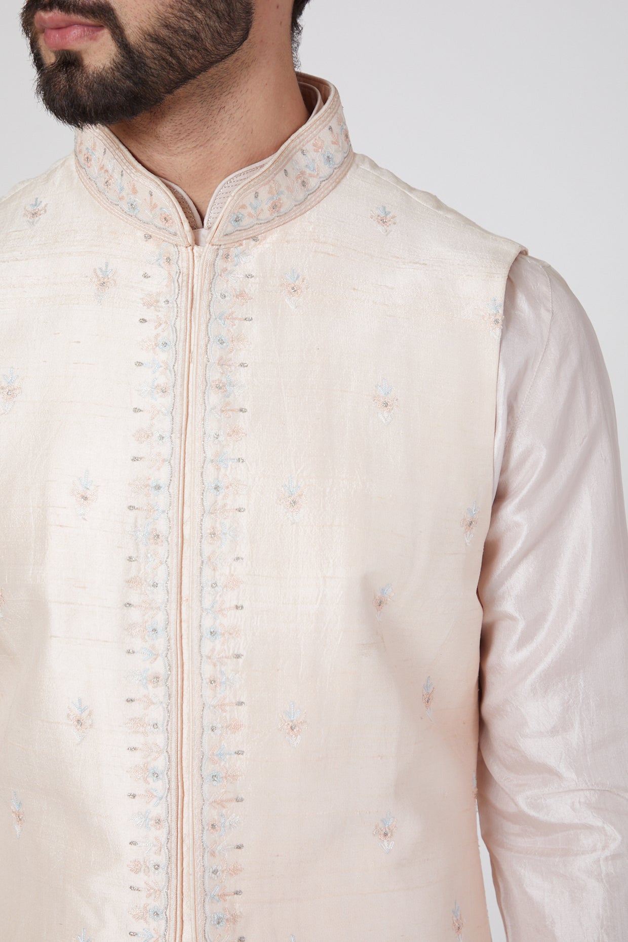 Blush Pink Kurta Set With Bundi Jacket