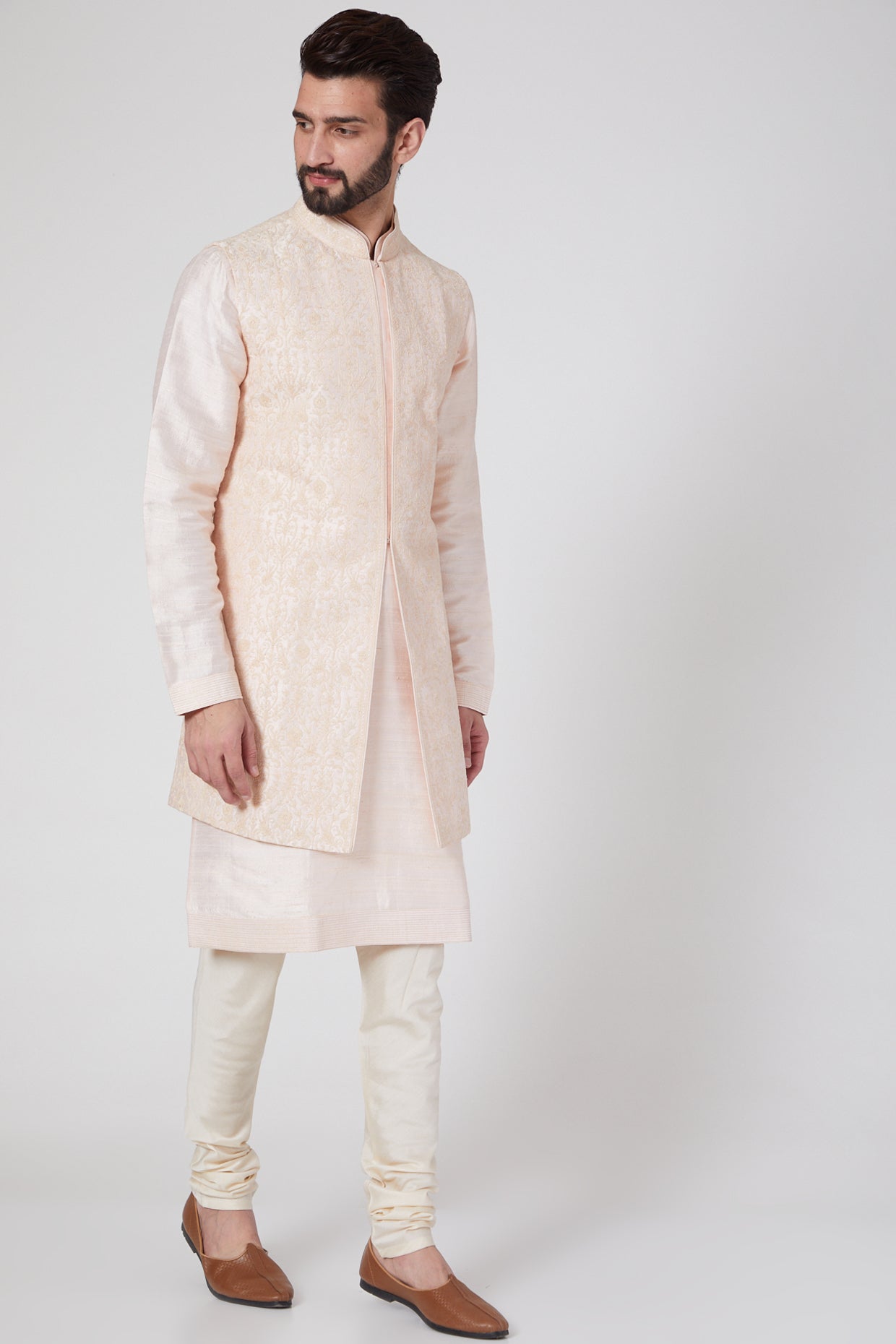 Blush Pink Kurta Set & Bundi Jacket
