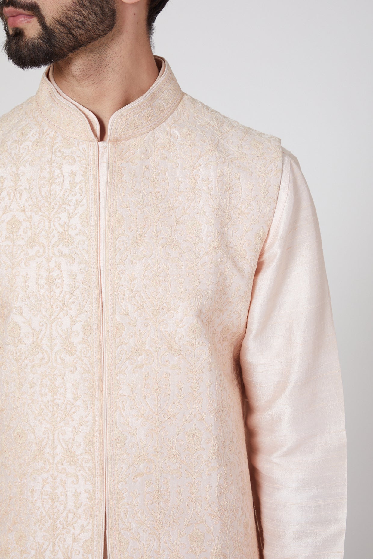 Blush Pink Kurta Set & Bundi Jacket
