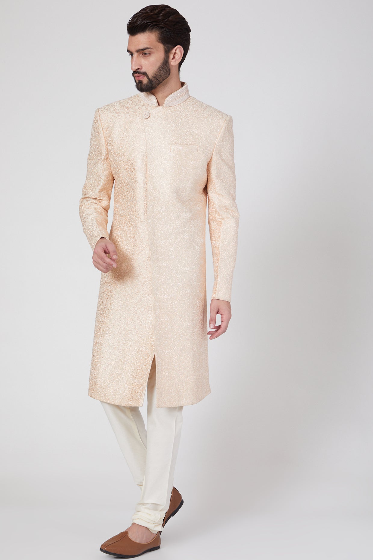 Blush Pink Sherwani Set With Thread Work