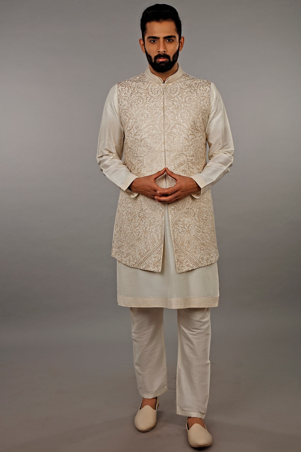 Cream Embroidered Kurta Set