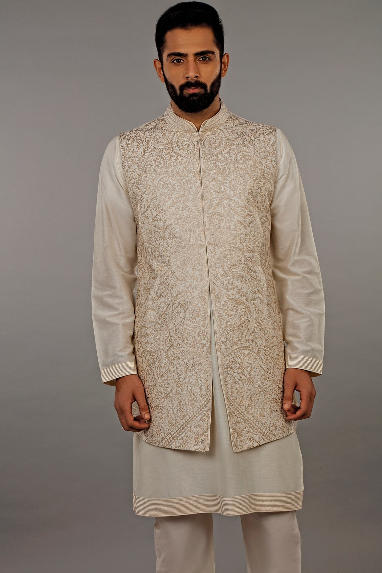Cream Embroidered Kurta Set