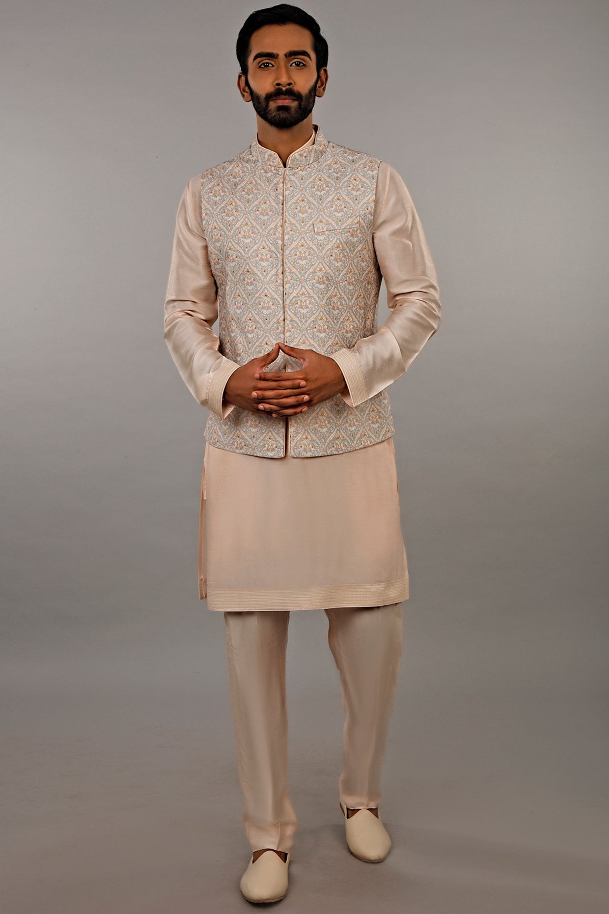 Grey 3D Printed Bundi Jacket Set