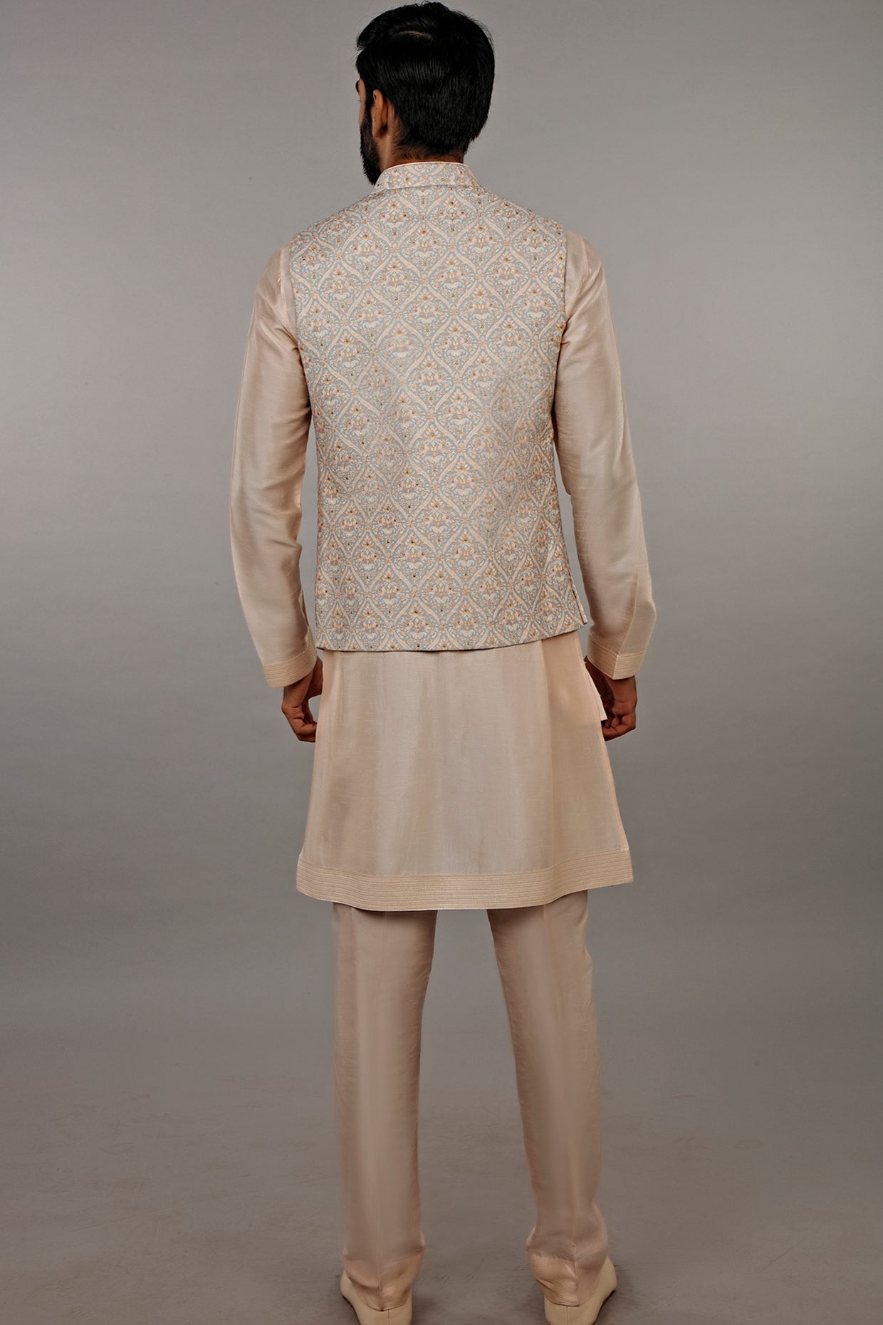Grey 3D Printed Bundi Jacket Set