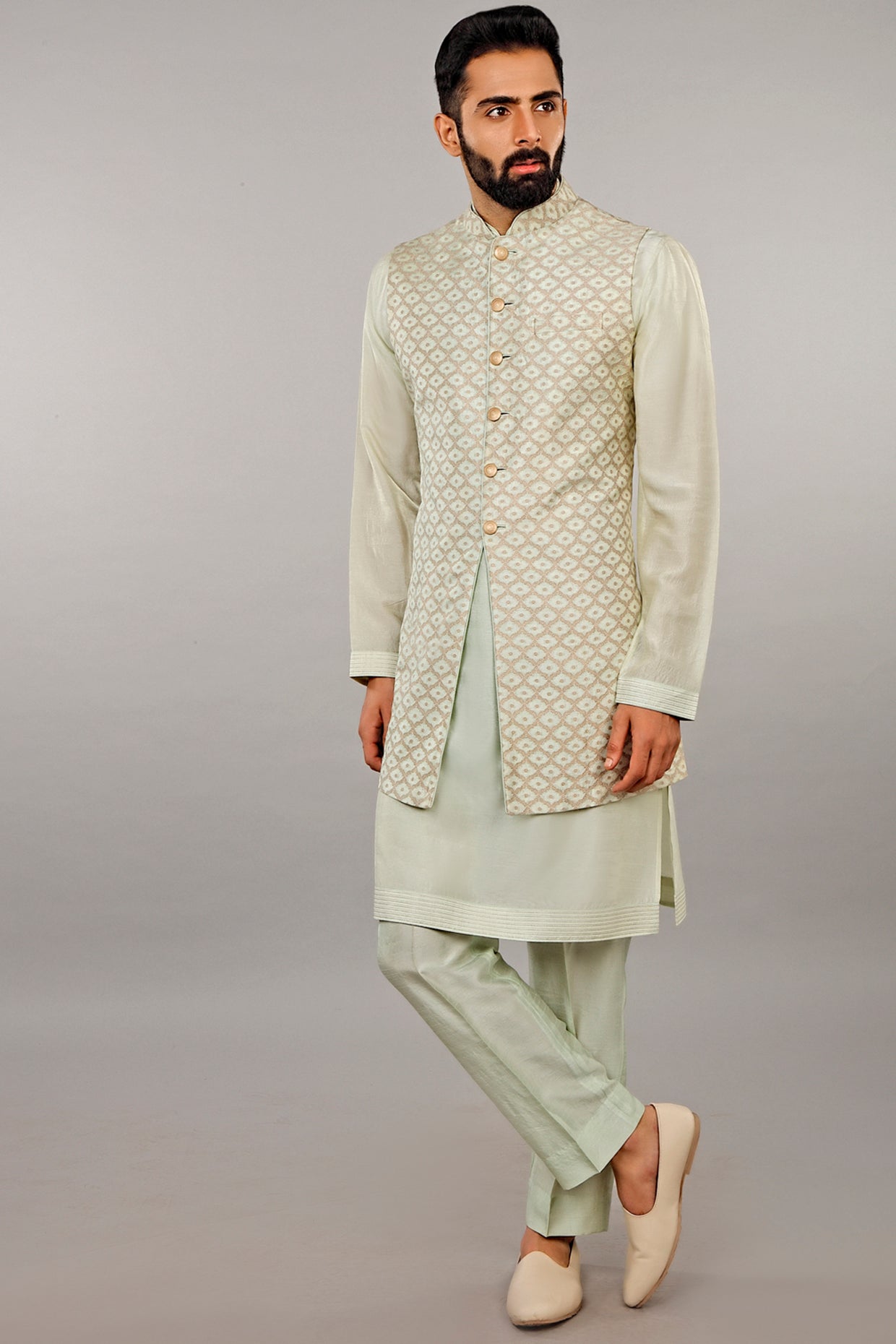 Mint Green Kurta Set With Jacket