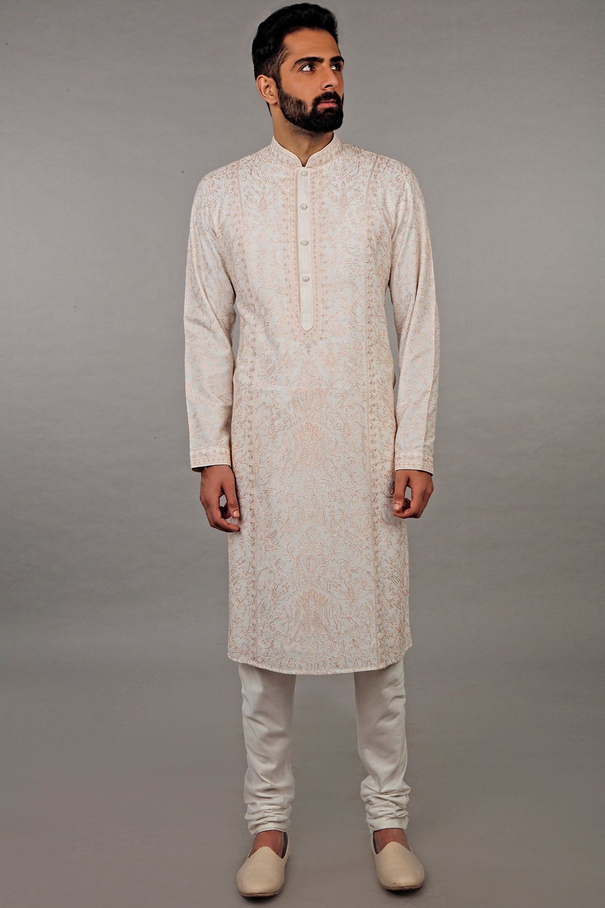 Ivory & Pink Embroidered Kurta Set