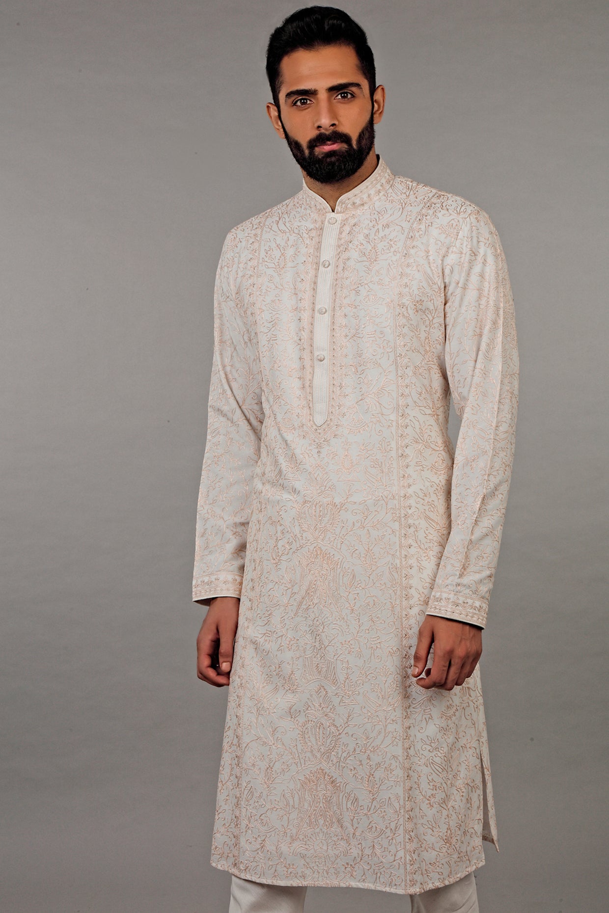 Ivory & Pink Embroidered Kurta Set