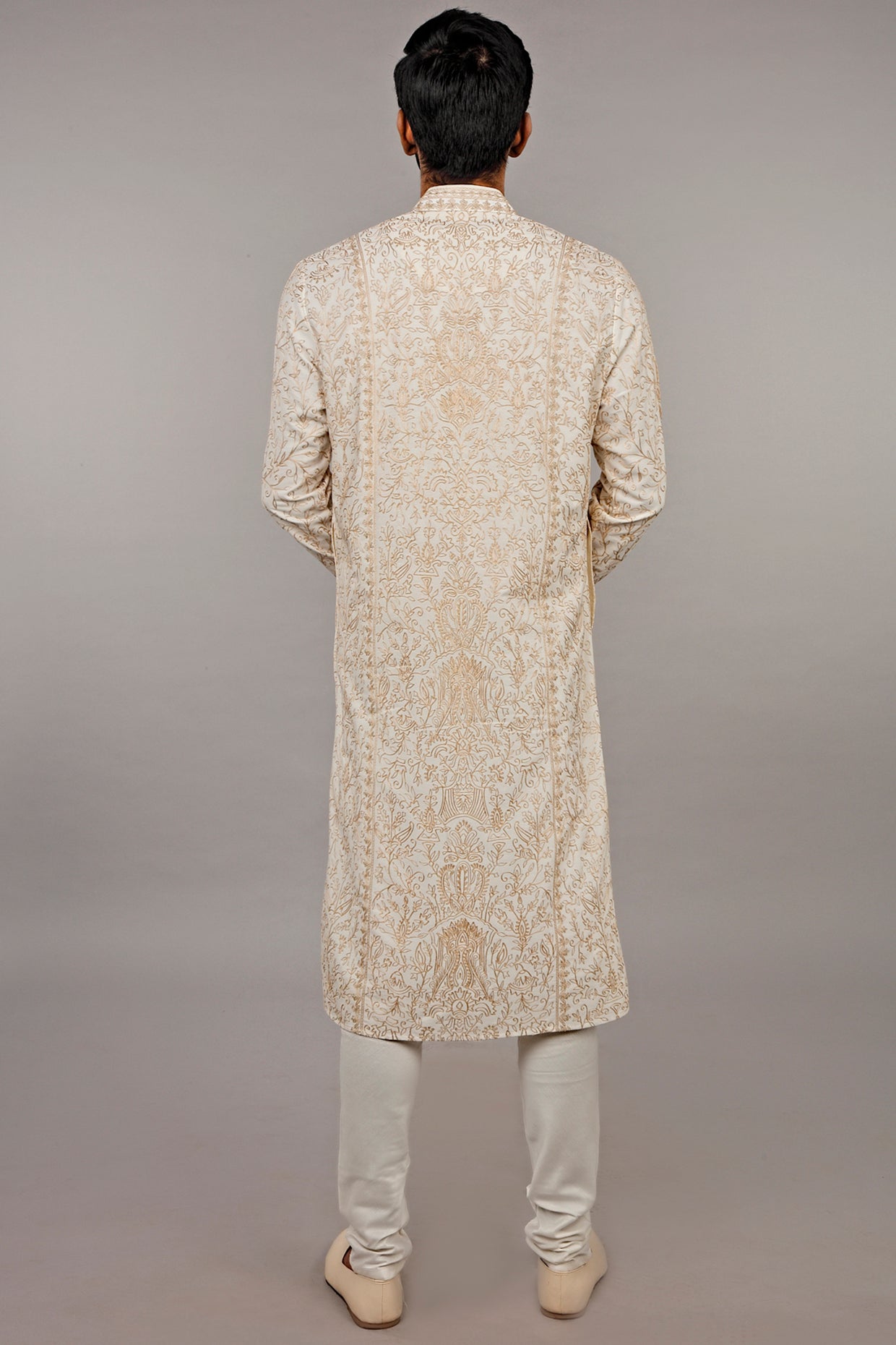 Cream & Pink Embroidered Kurta Set