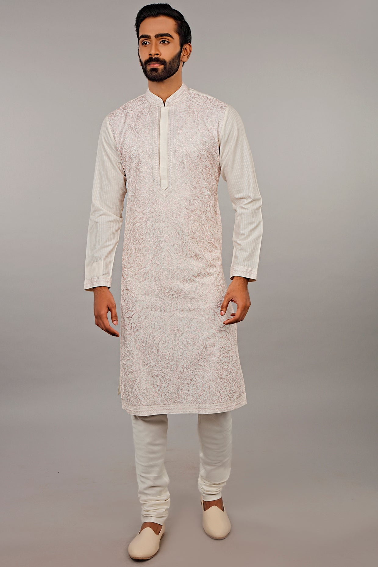 Pink & Ivory Embroidered Kurta Set