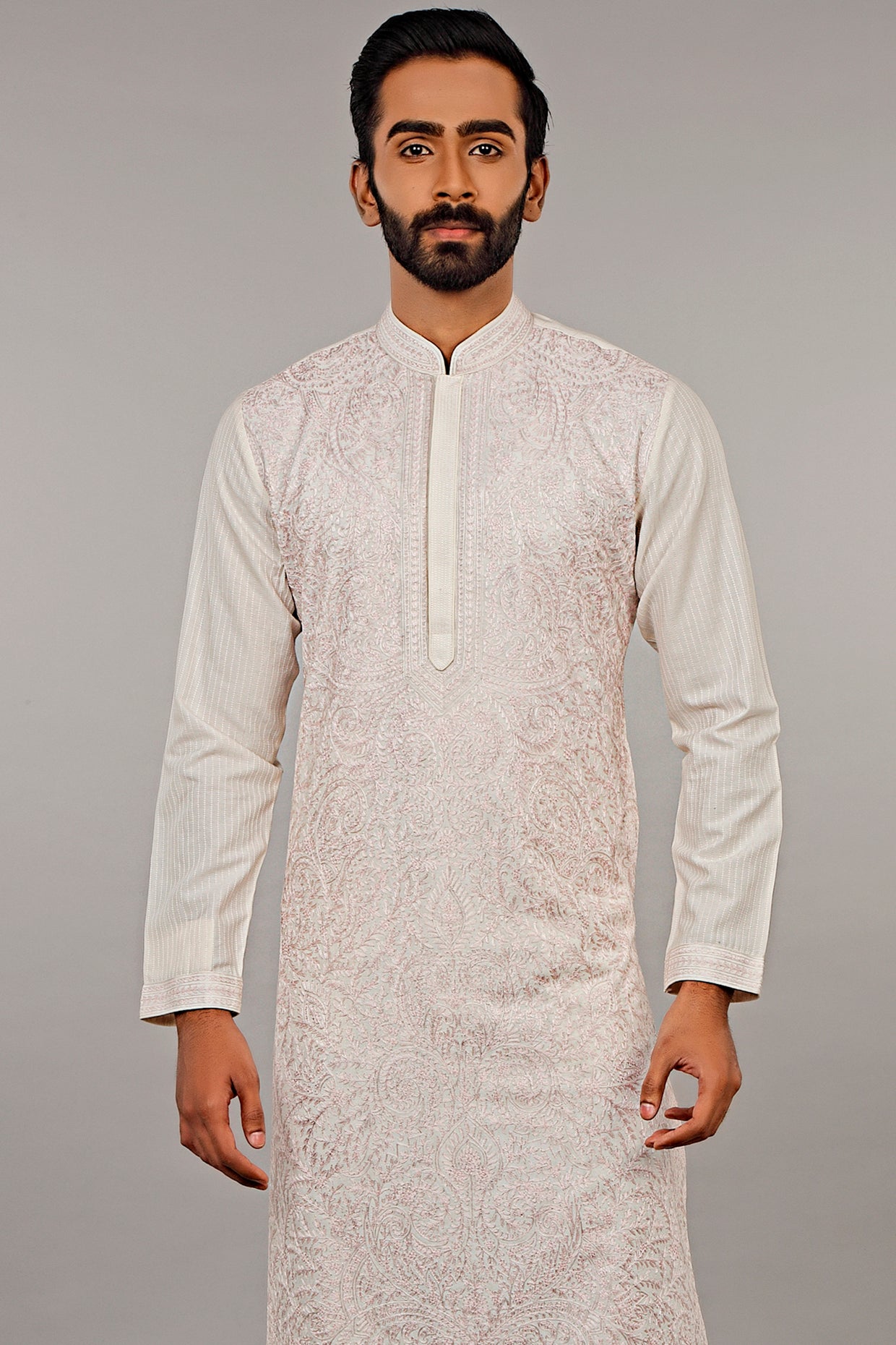 Pink & Ivory Embroidered Kurta Set