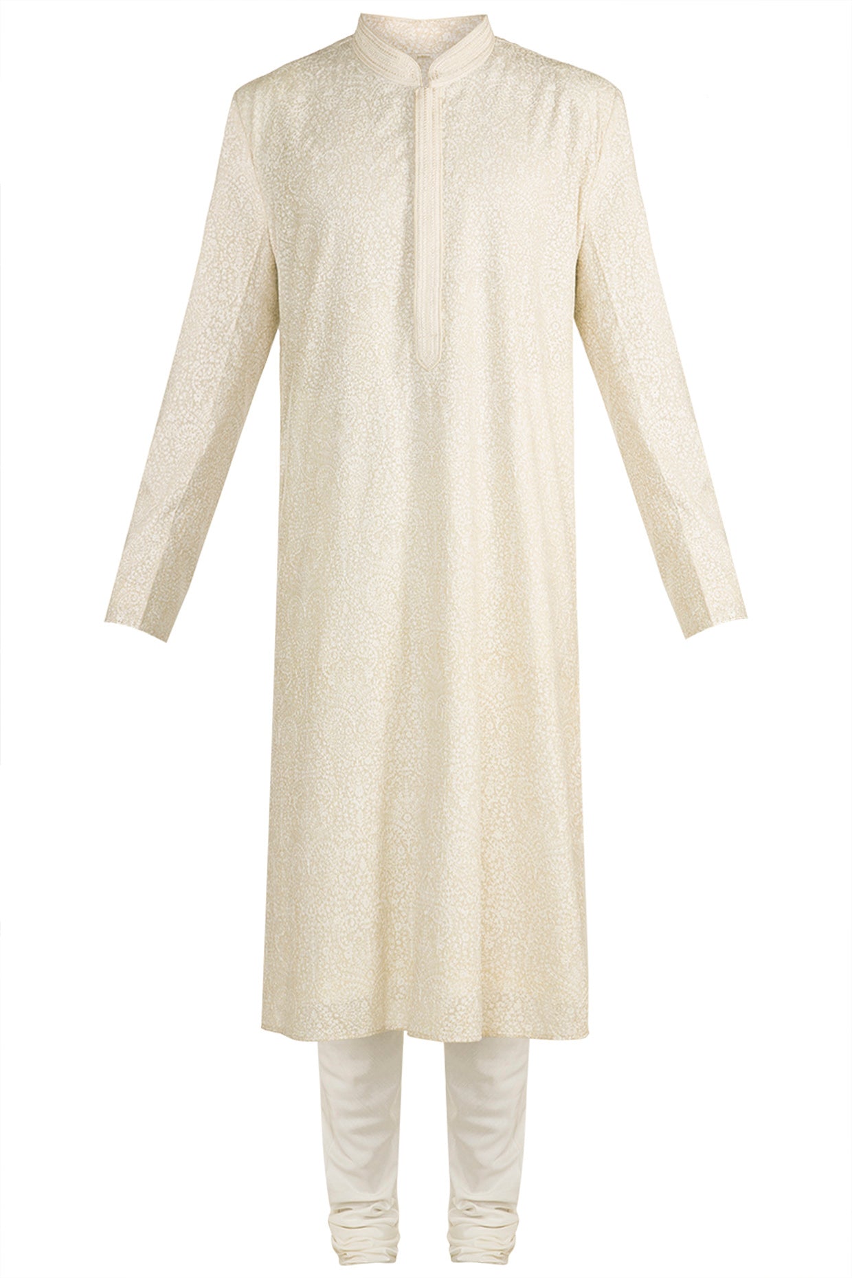 Cream Embroidered Kurta With Churidar Pants