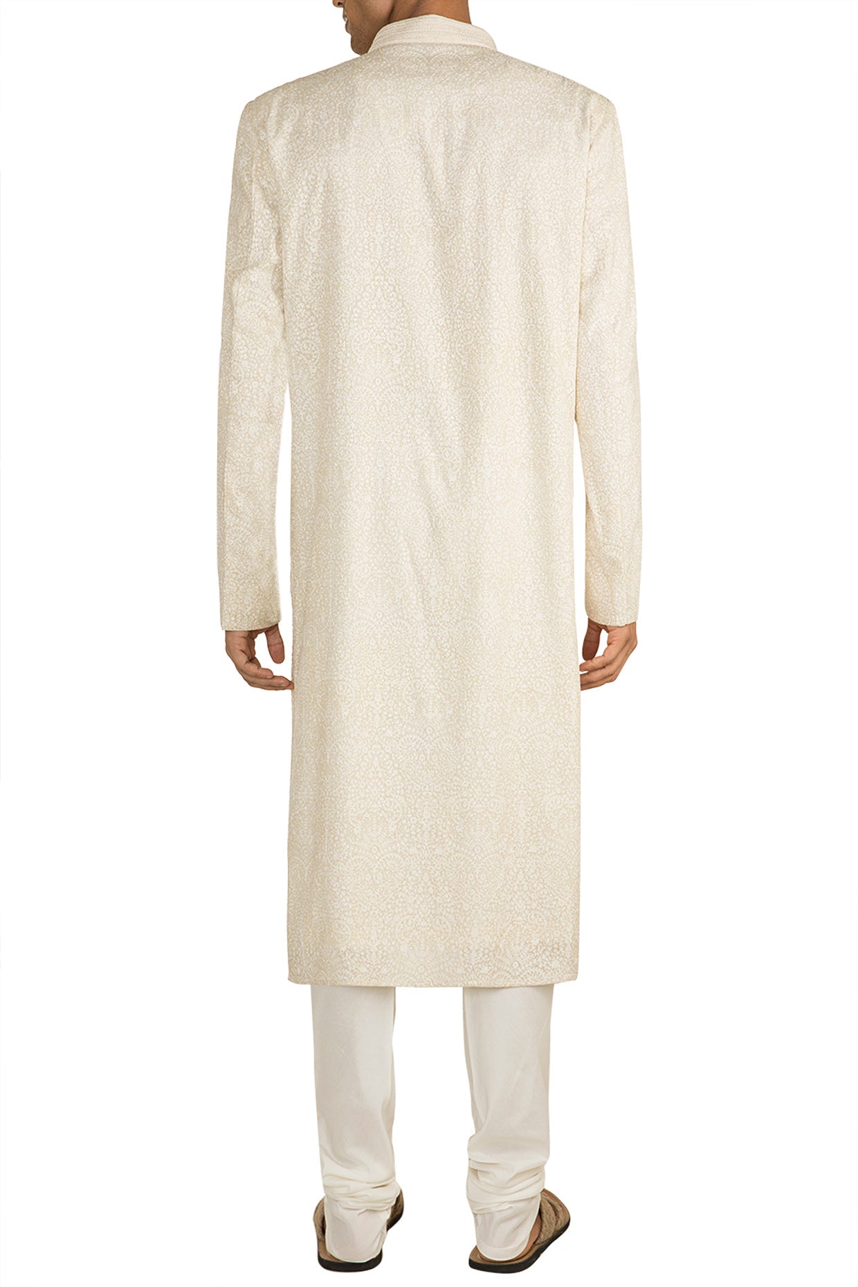 Cream Embroidered Kurta With Churidar Pants