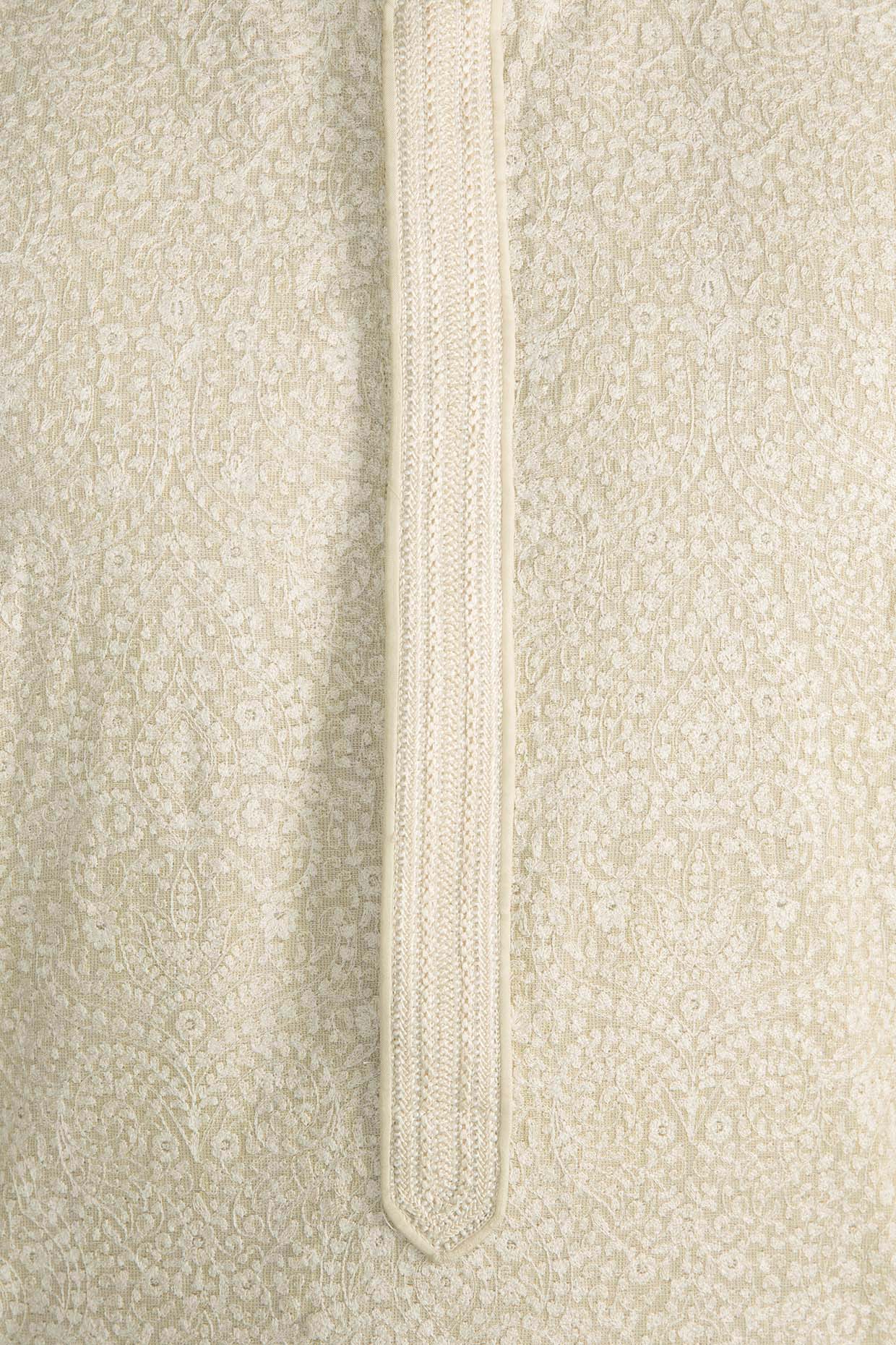 Cream Embroidered Kurta With Churidar Pants