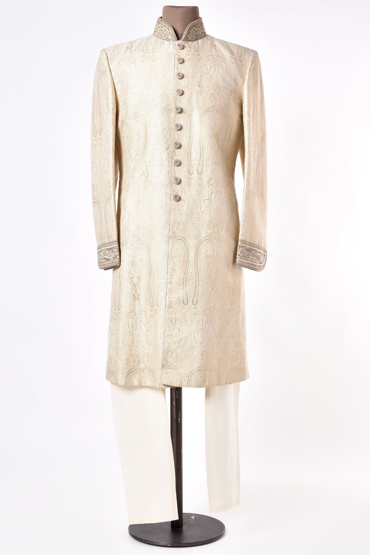 Cream Hand Embroidered Sherwani Set