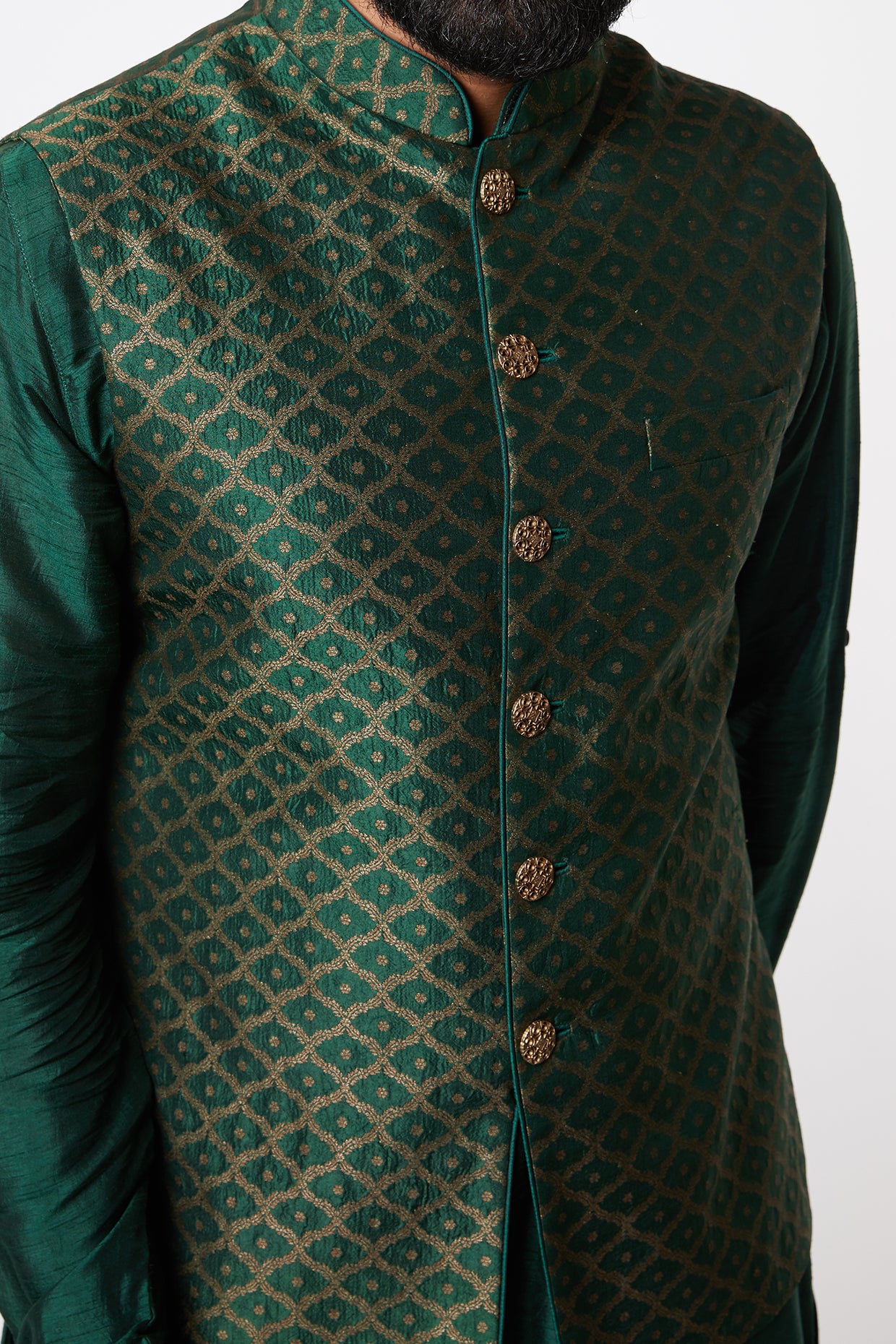 Emerald Green Brocade Silk Kurta Set