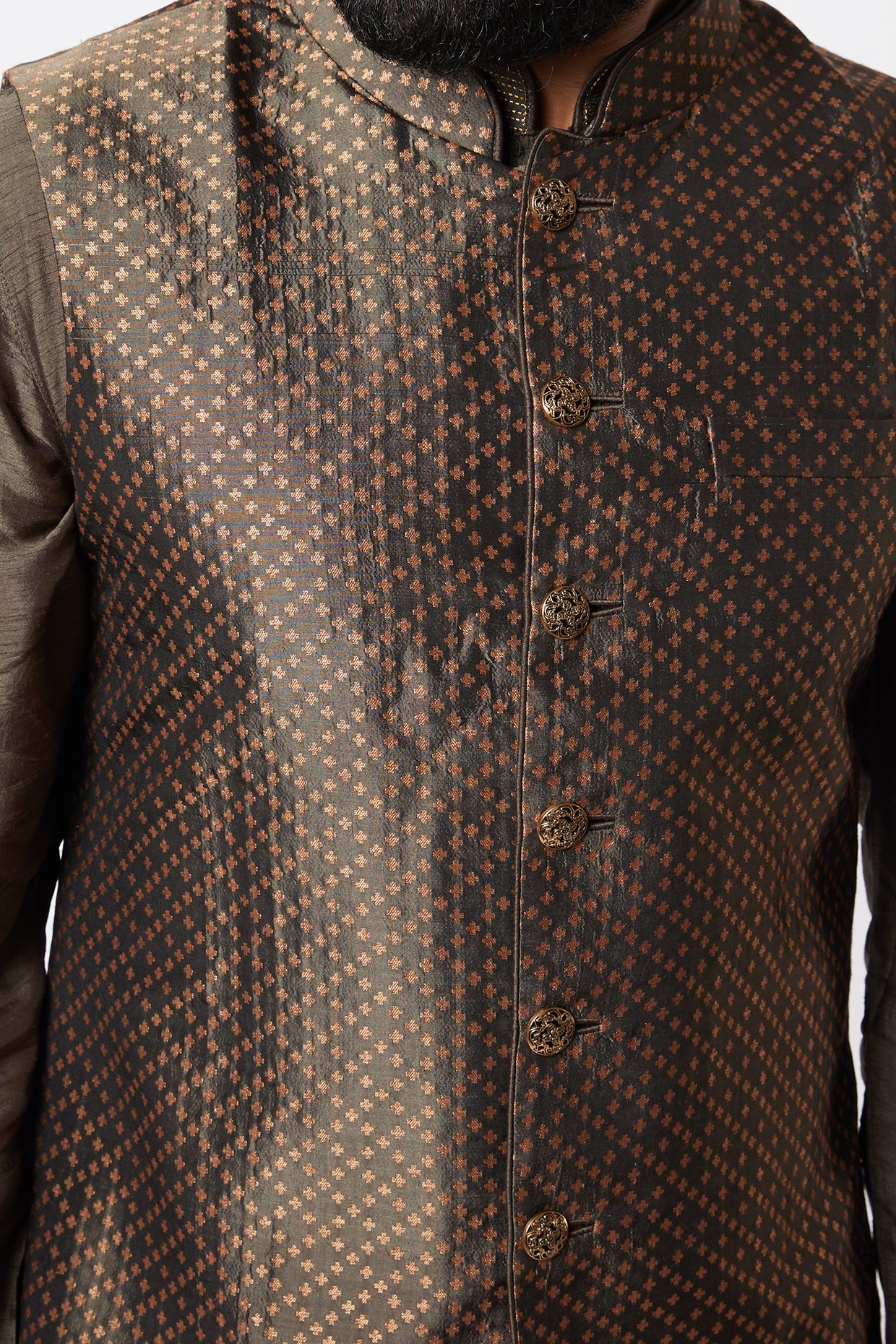 Olive Green Brocade Silk Kurta Set