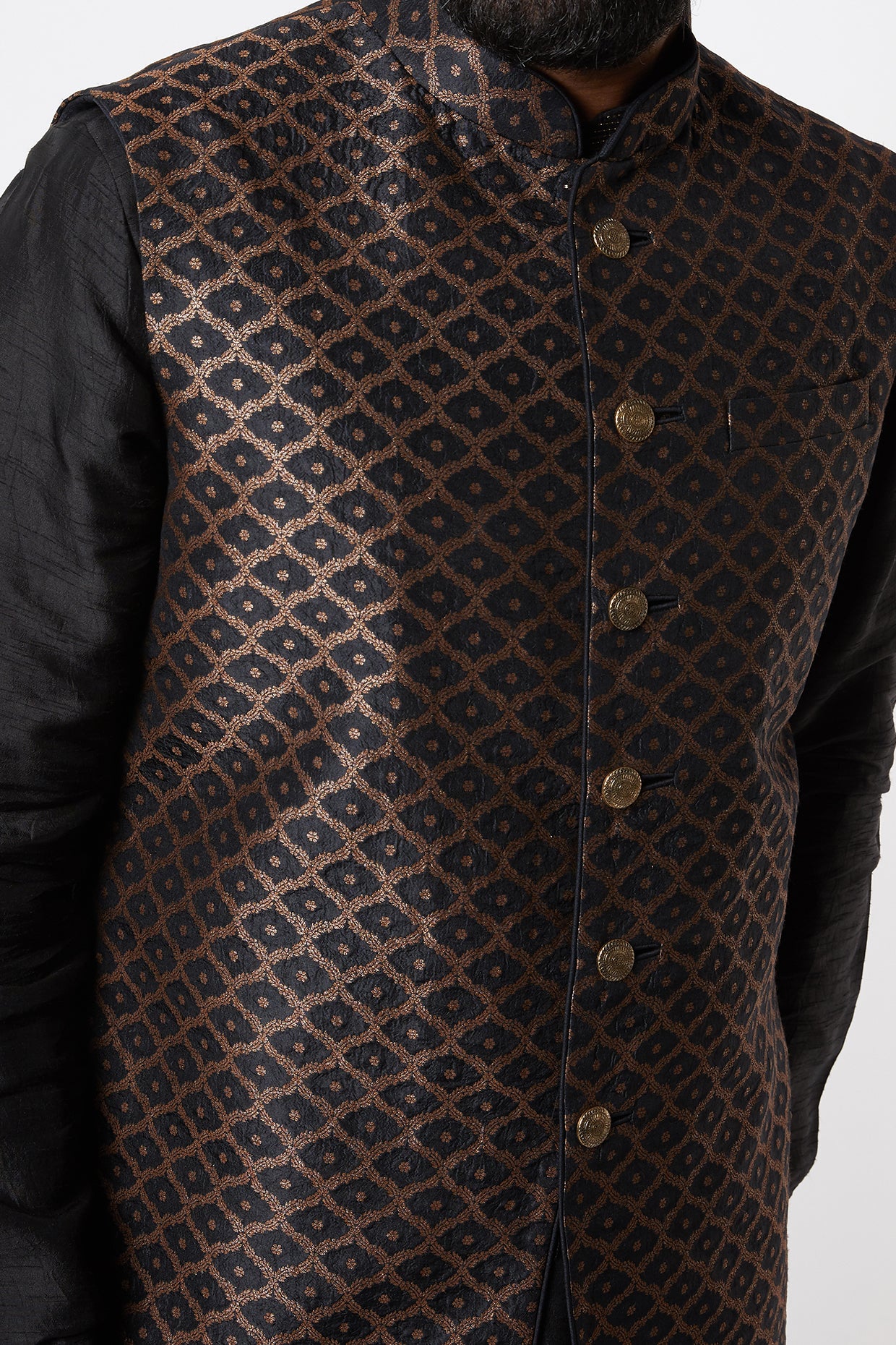Black Brocade Silk Kurta Set