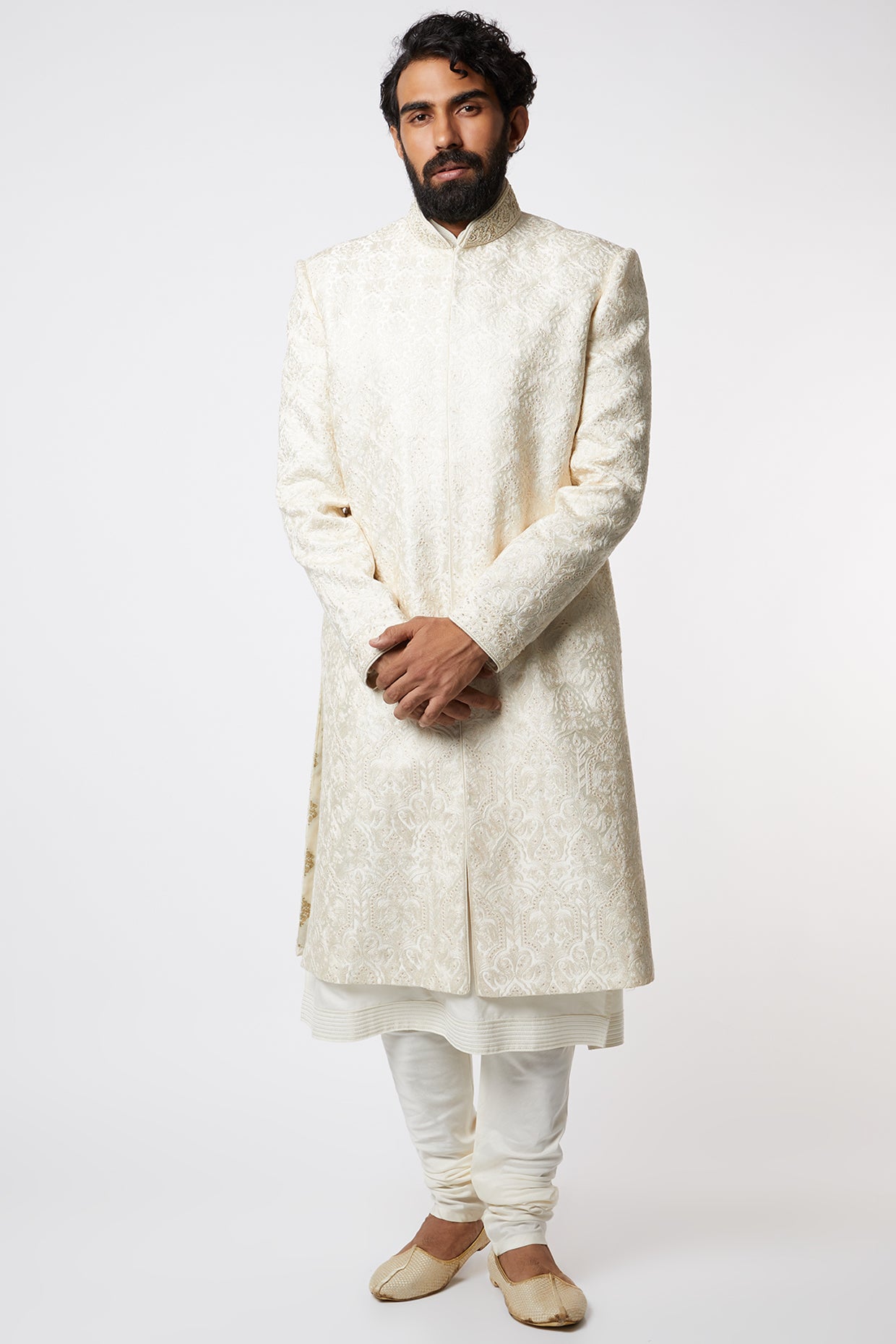 White Embroidered Sherwani Set
