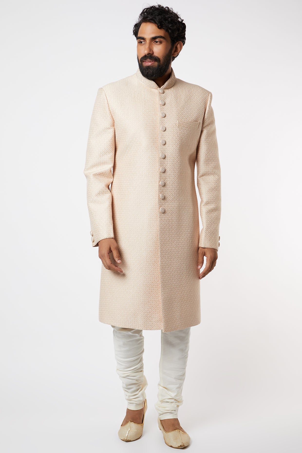 Blush Pink Embroidered Sherwani Set