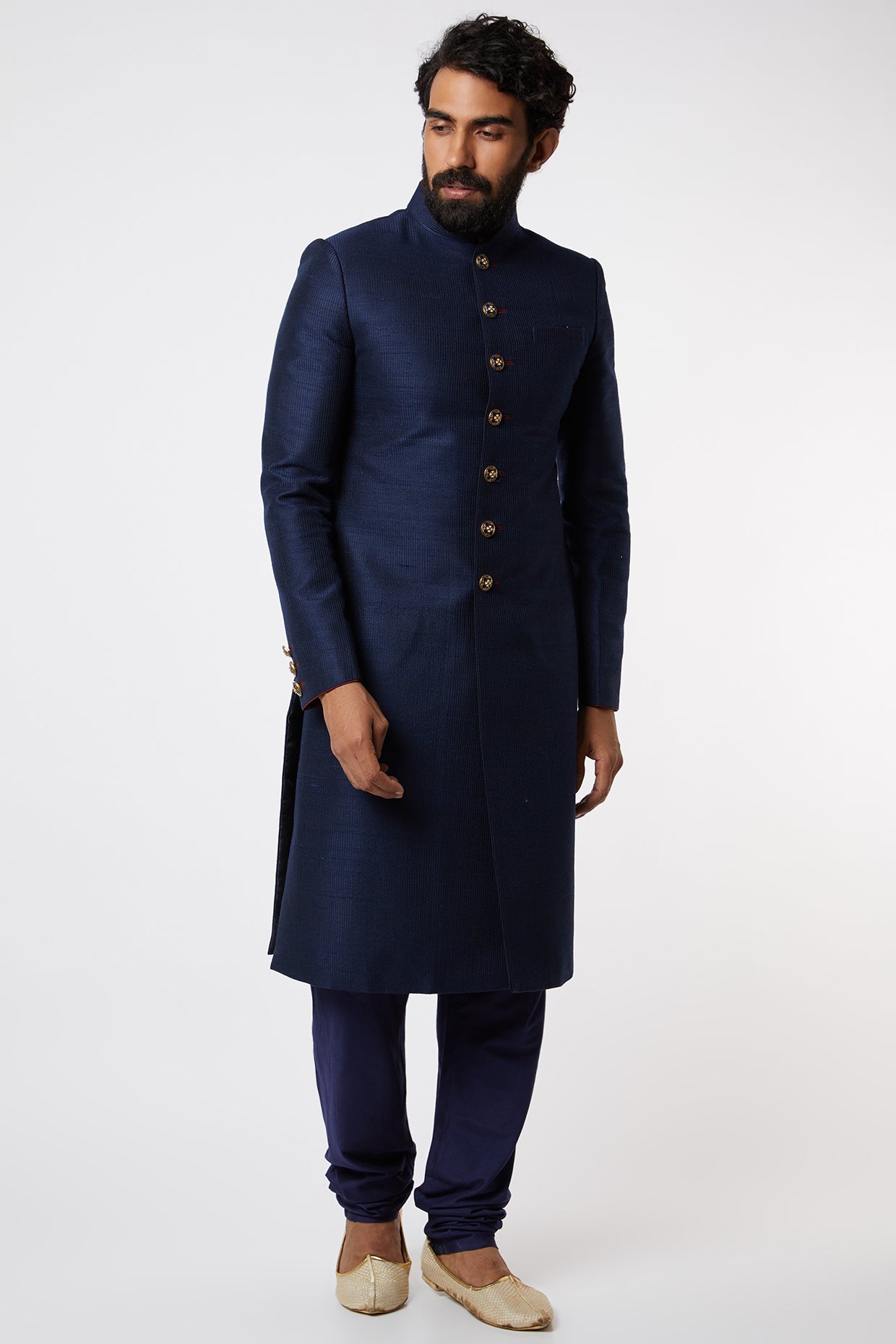 Cobalt Blue Silk Sherwani Set