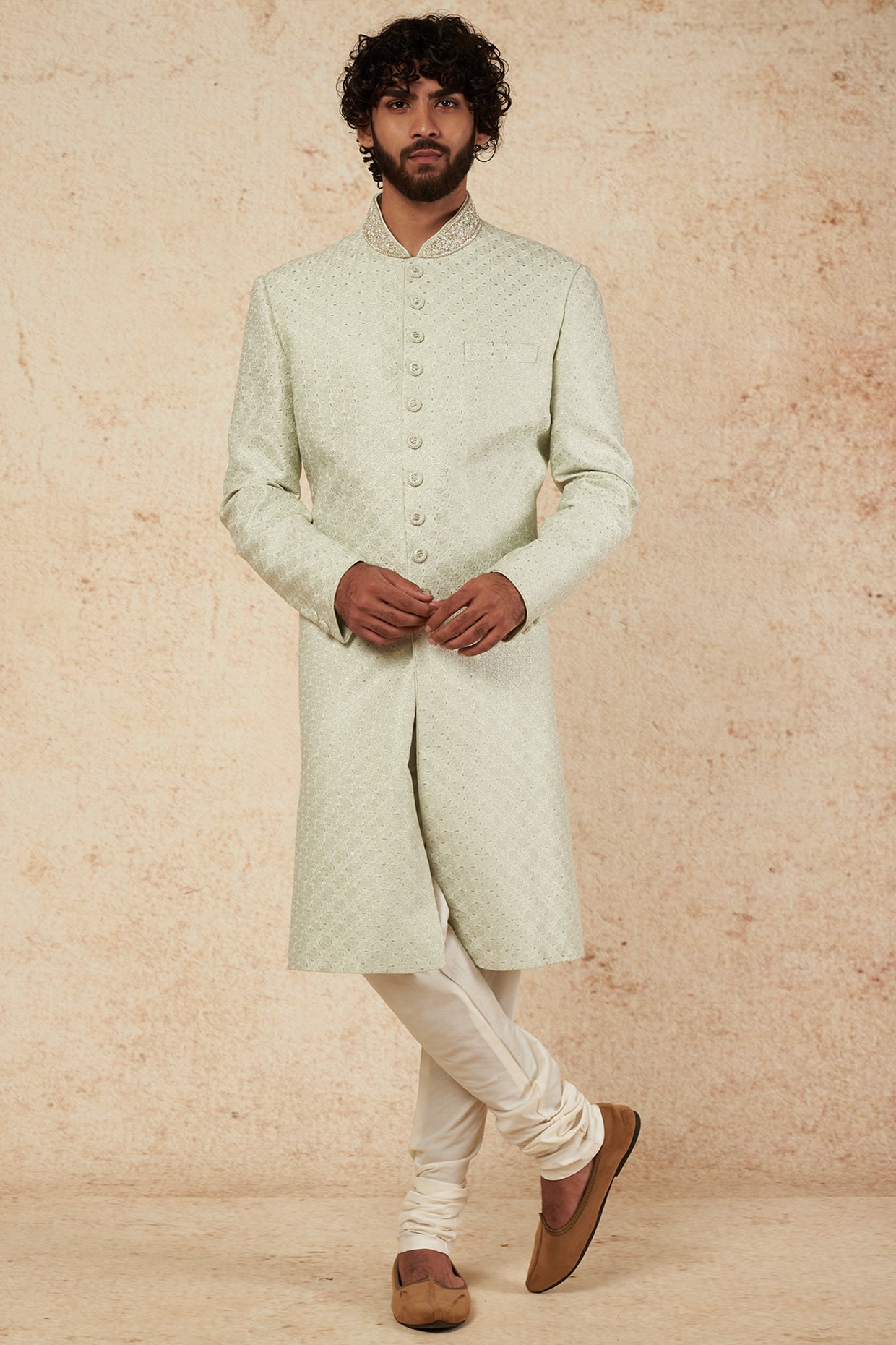 Mint Embroidered Sherwani Set