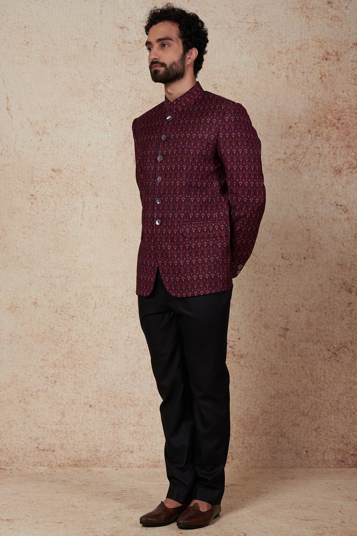Magenta Printed Bandhgala