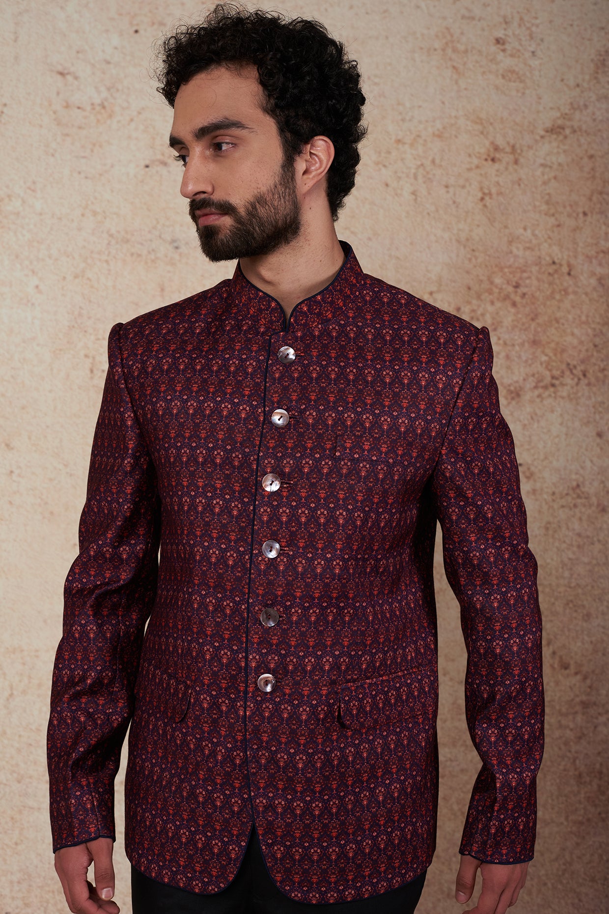 Magenta Printed Bandhgala