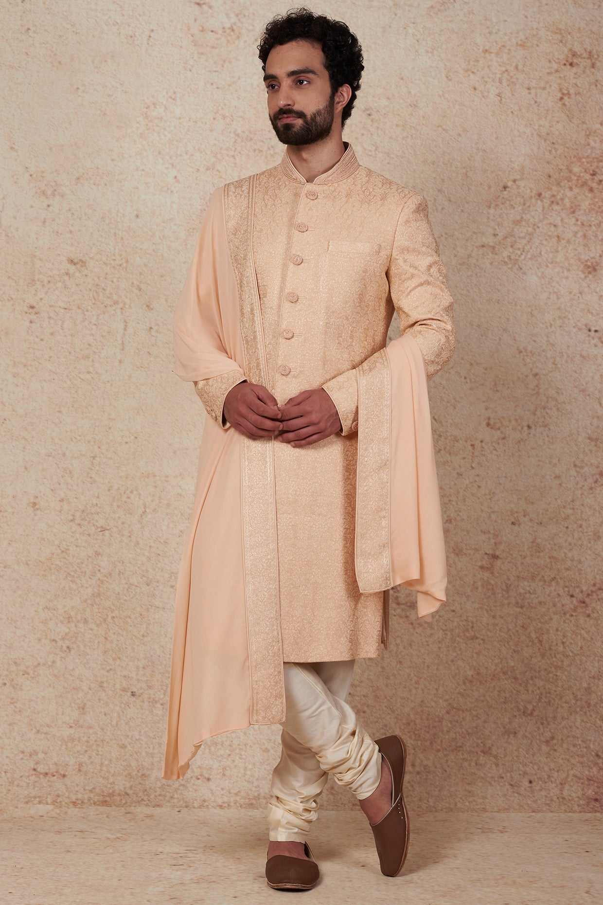 Blush Pink Chanderi Silk Sherwani Set