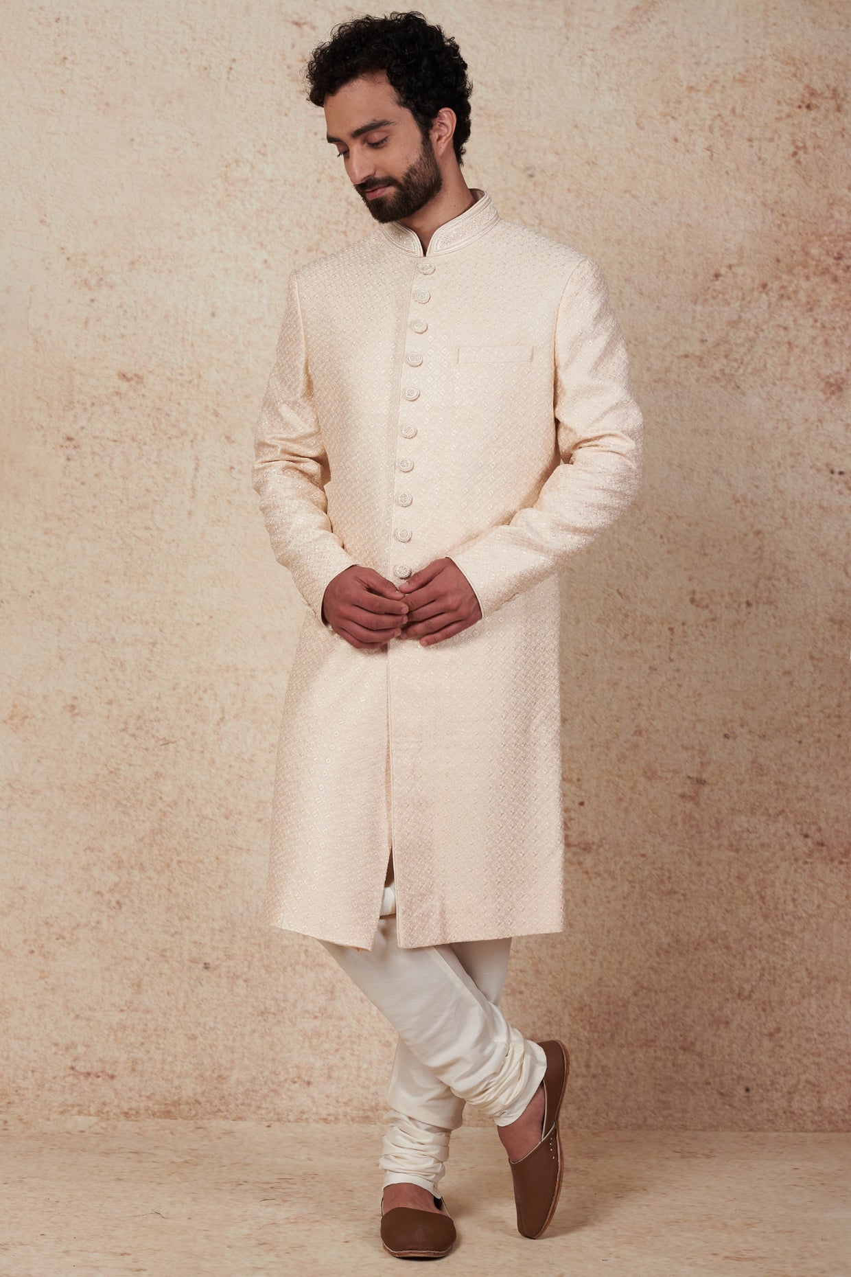 Pearl Silk Sherwani Set