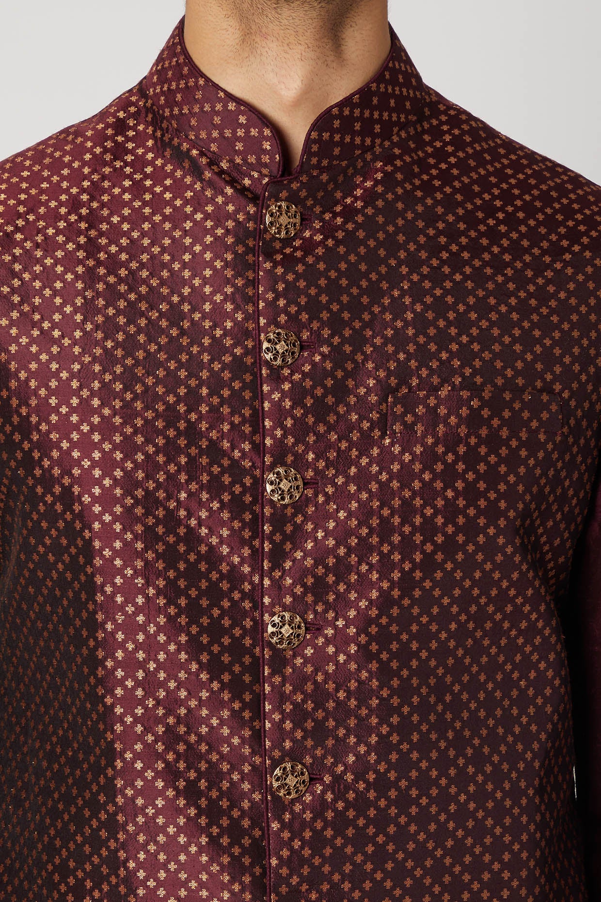 Maroon Silk Kurta Set With Bundi Jacket
