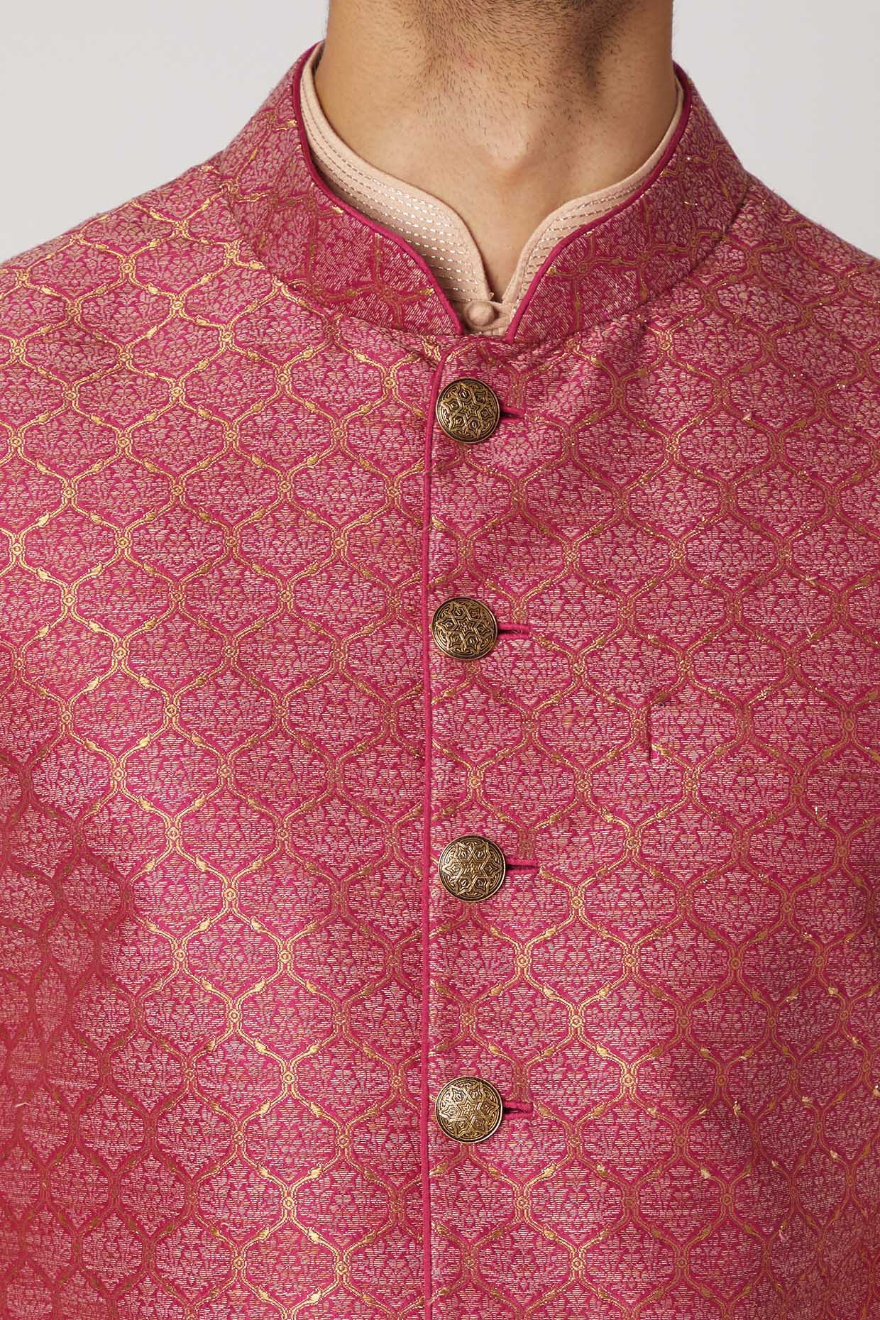 Peach Kurta With Churidar Pants & Bundi Jacket