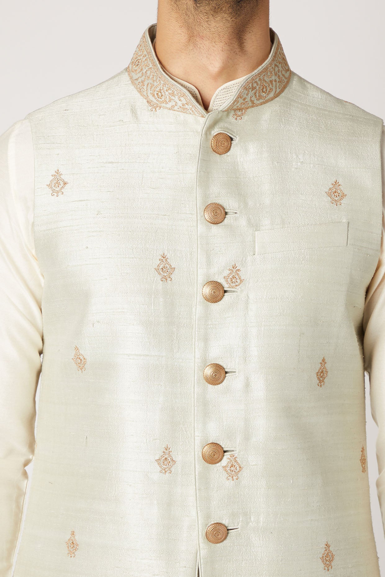 Mint Green Kurta Set With Bundi Jacket