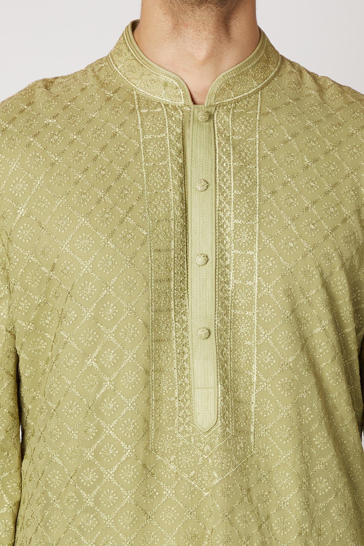 Olive Green Embroidered Kurta Set