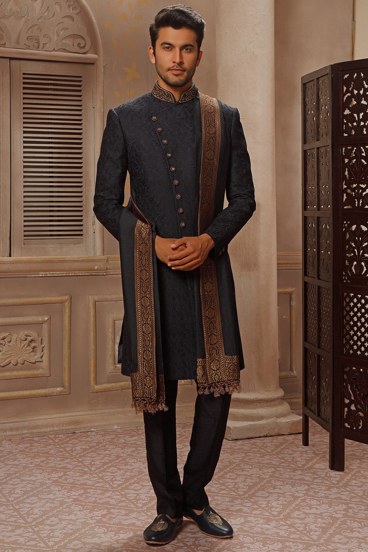 Midnight Navy Blue Hand Embroidered Sherwani Set