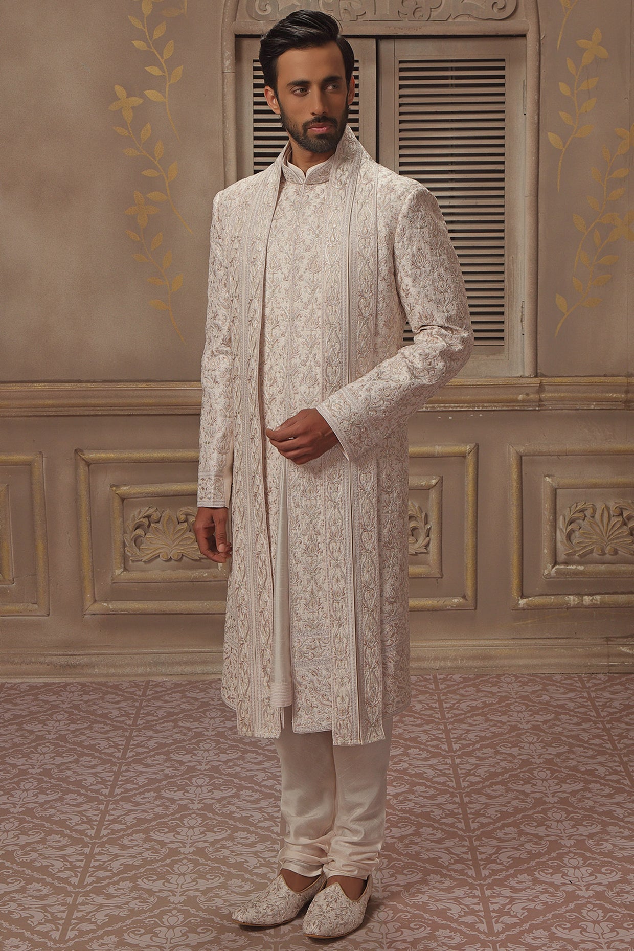 Ivory Aari Hand Embroidered Sherwani Set