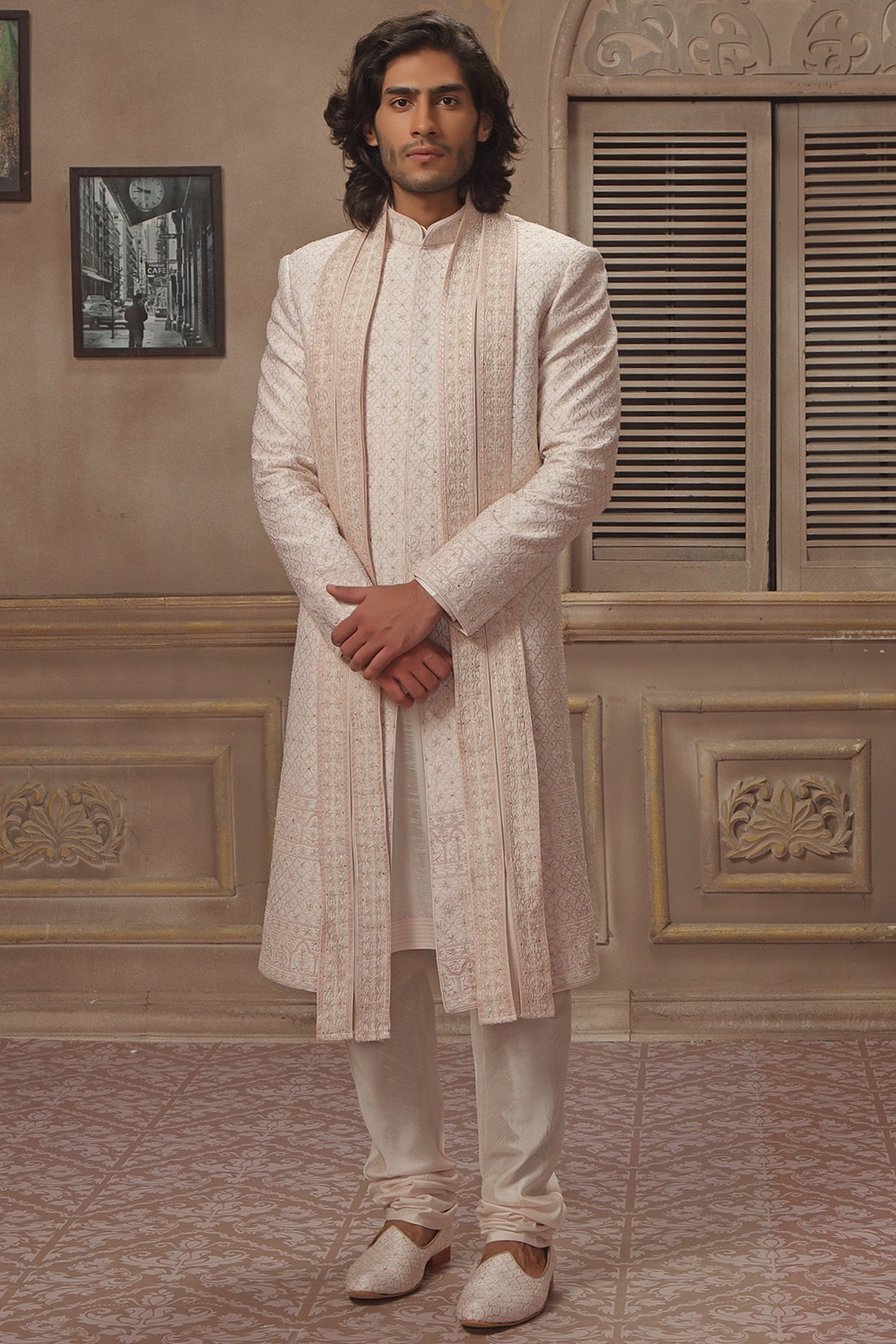 Crystal Pink Aari Hand Embroidered Sherwani Set